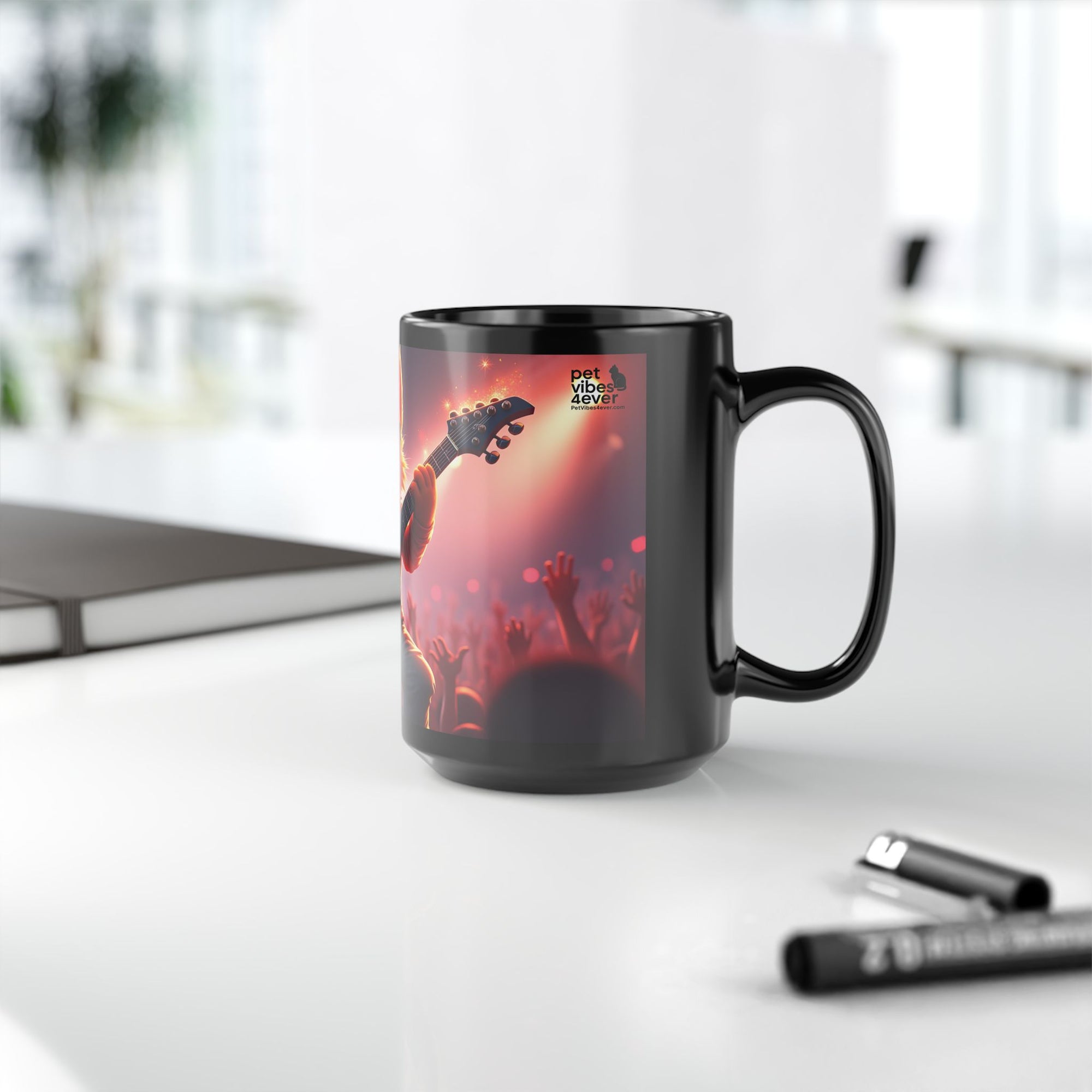 Rocking Cat Mug, 15oz Coffee Cup, Fun Gift for Pet Lovers, Music Enthusiasts, Great for Birthdays and Celebrations, Humor
