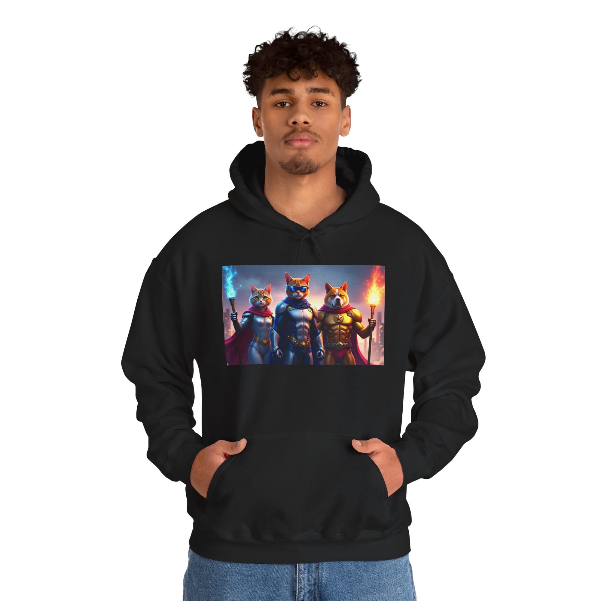 Epic Feline Warriors Hoodie | Unisex Heavy Blend™ Hooded Sweatshirt | Cosplay, Gift, Cat Lover, Graphic Tee, Casual Wear