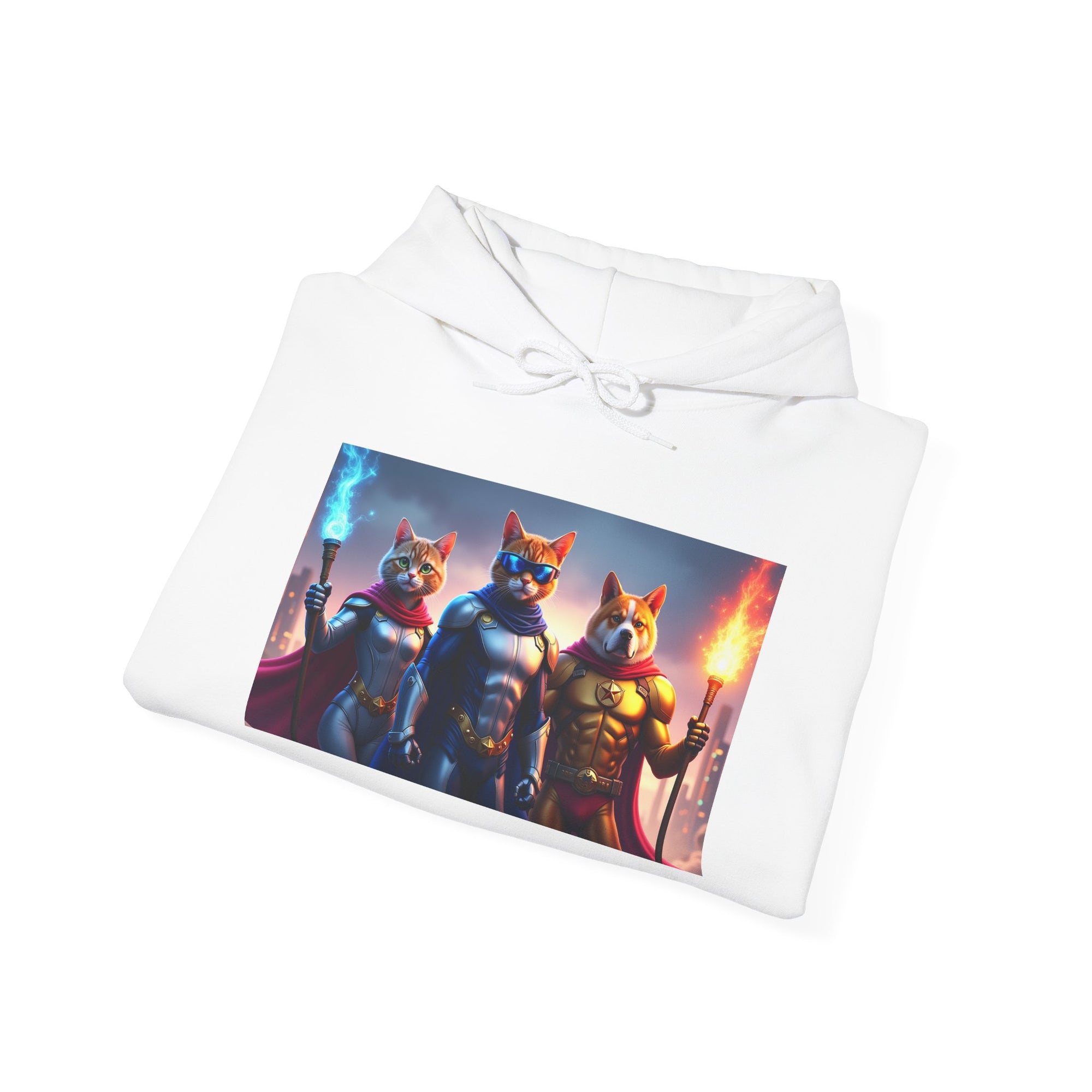 Epic Feline Warriors Hoodie | Unisex Heavy Blend™ Hooded Sweatshirt | Cosplay, Gift, Cat Lover, Graphic Tee, Casual Wear