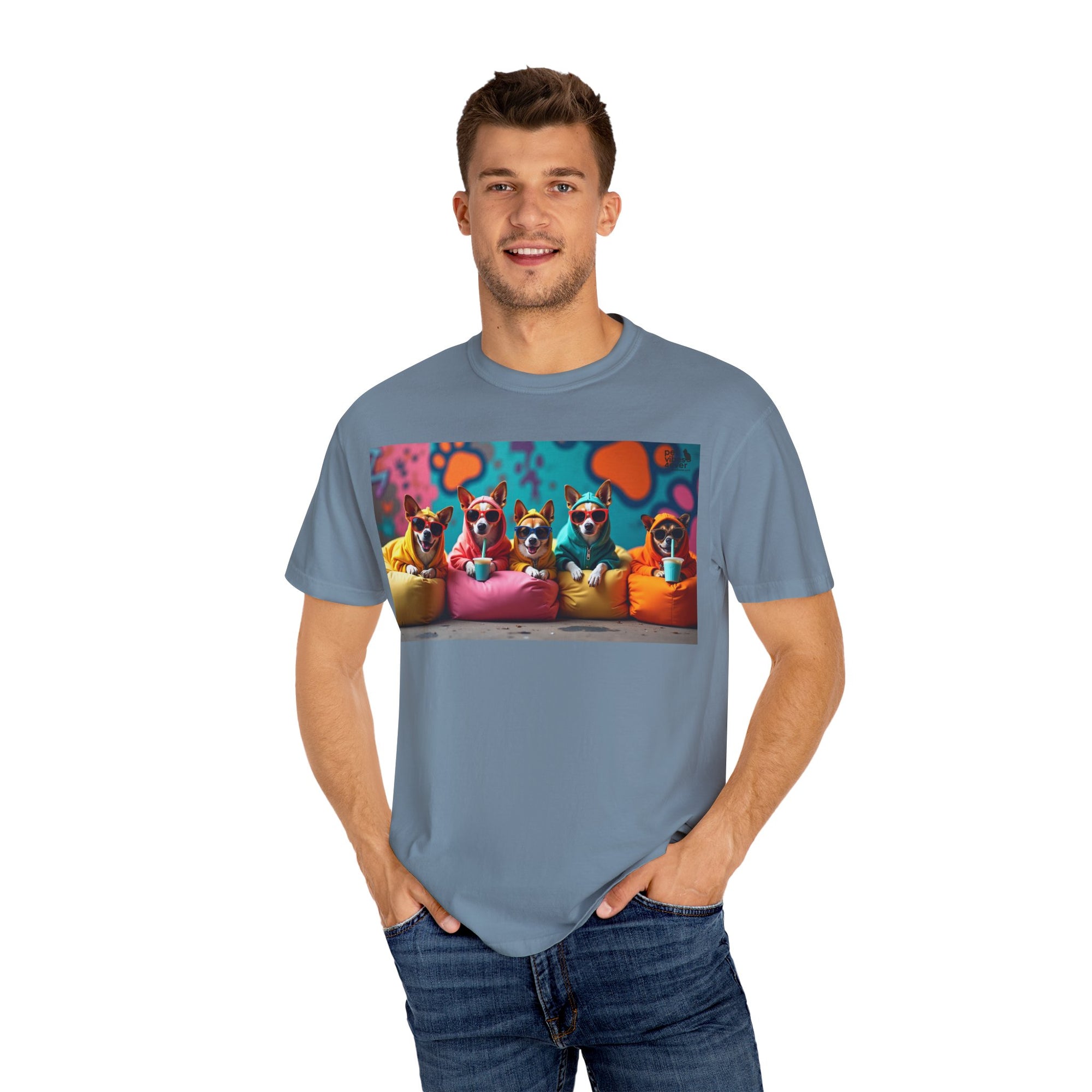 Playful Dog-Themed Unisex Garment-Dyed T-shirt, Pet Lover Gift, Casual Wear, Birthday Party Tee, Colorful Animal Art