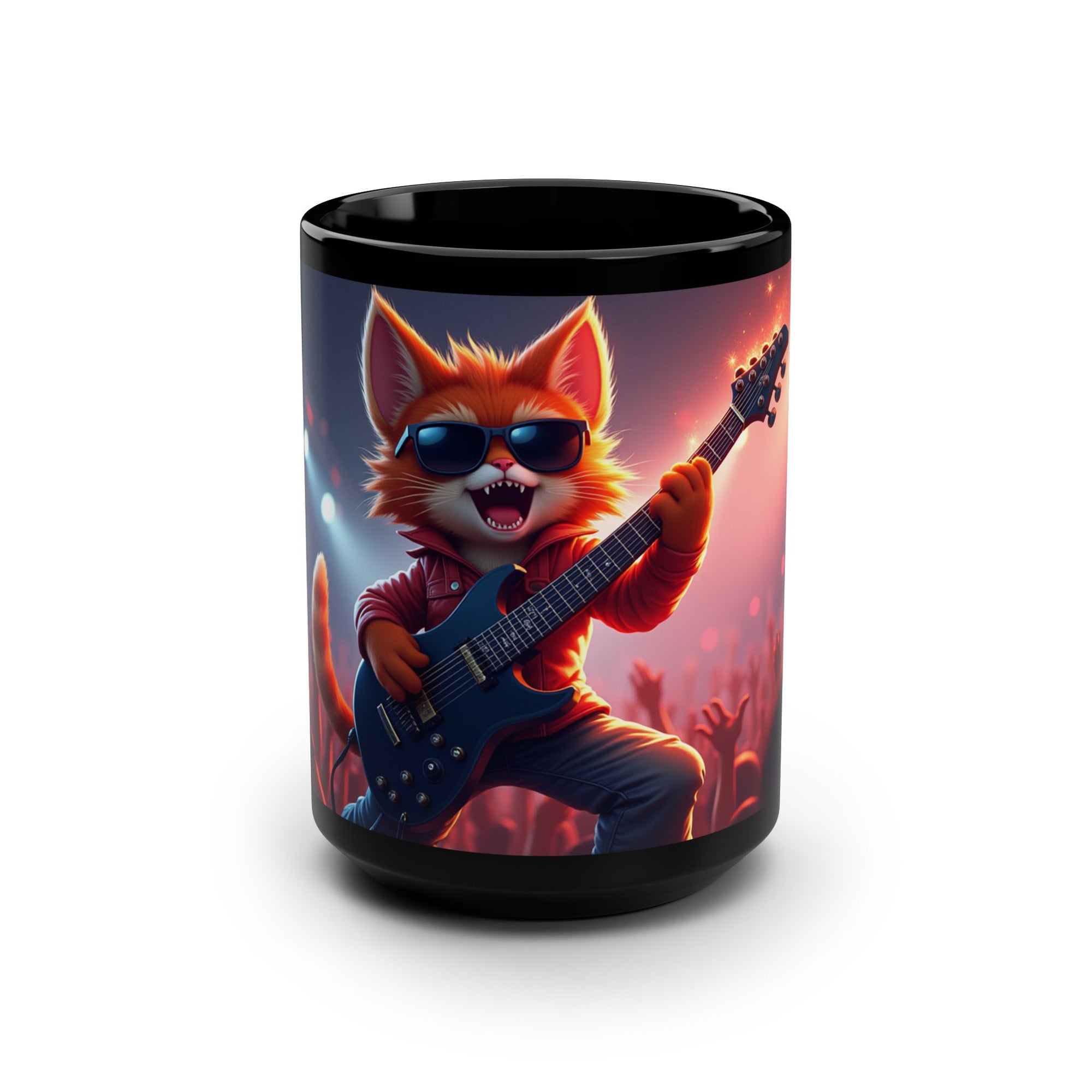 Rocking Cat Mug, 15oz Coffee Cup, Fun Gift for Pet Lovers, Music Enthusiasts, Great for Birthdays and Celebrations, Humor