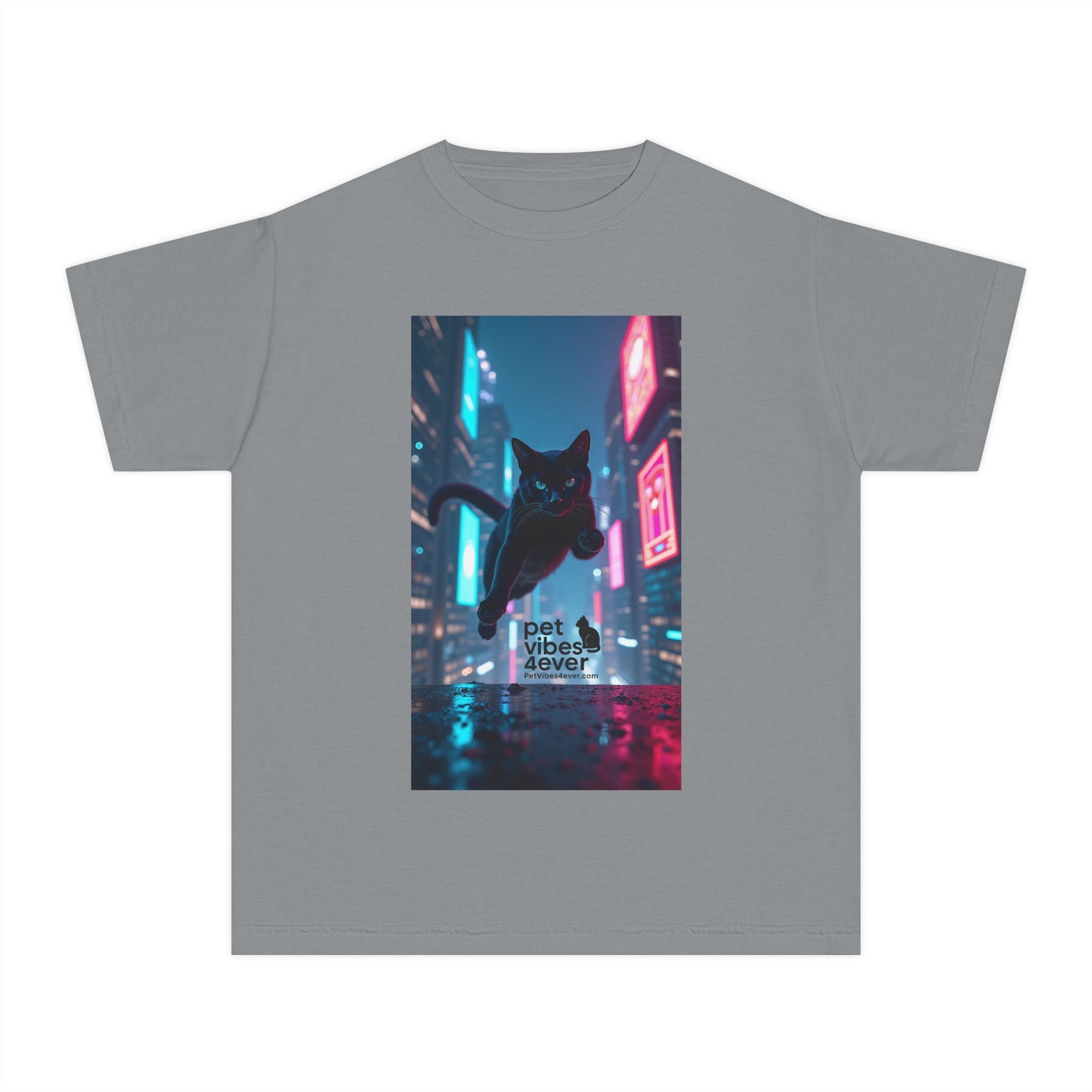Youth Cat Vibes Tee, Cool Graphic Youth T-Shirt, Stylish Cat Shirt, Perfect for Pet Lovers, Casual Wear, Birthday Gift