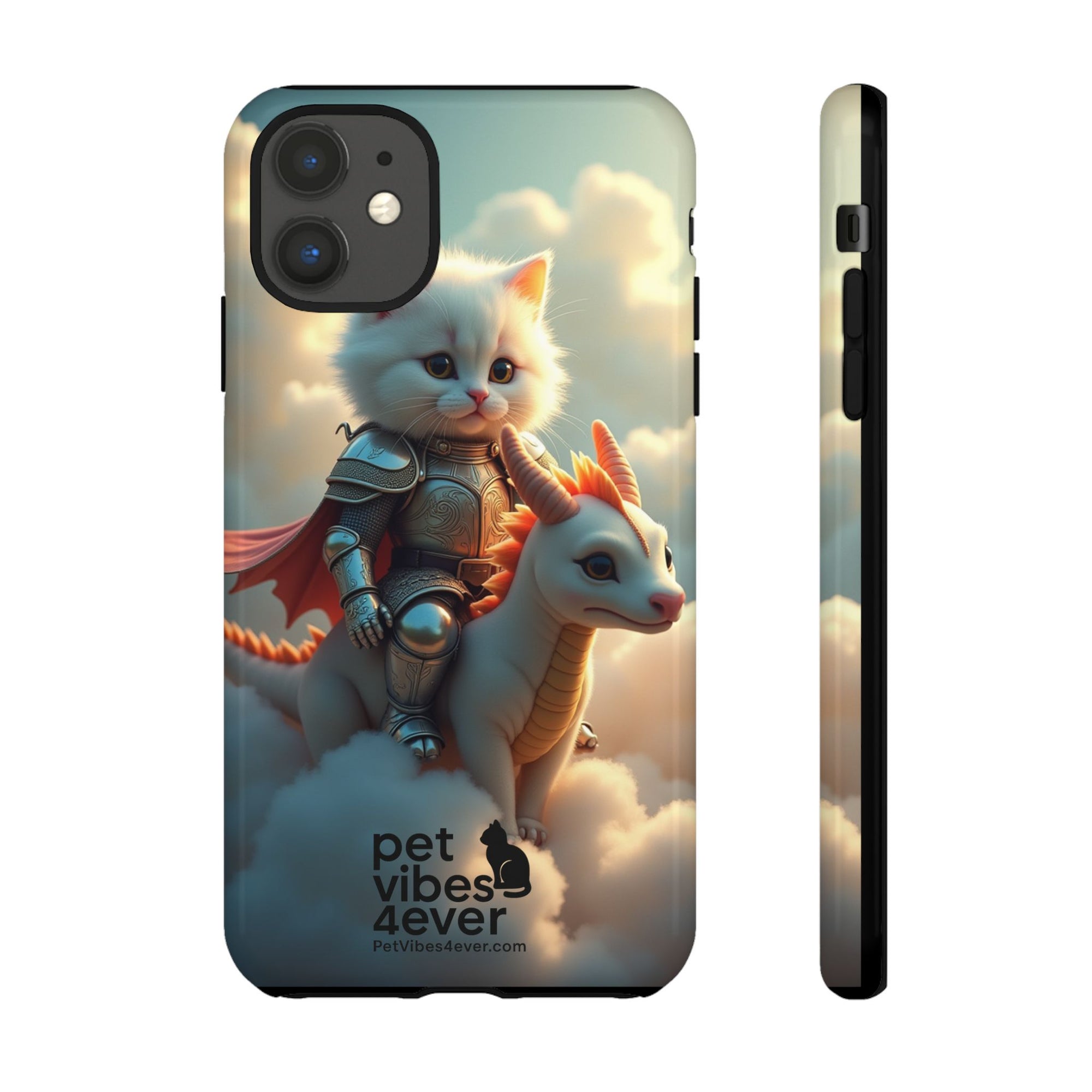 Pet Vibes Phone Case, Cute Cat and Dragon Design, Tough Phone Cover, Gift for Animal Lovers, Unique Pet Themed Accessory