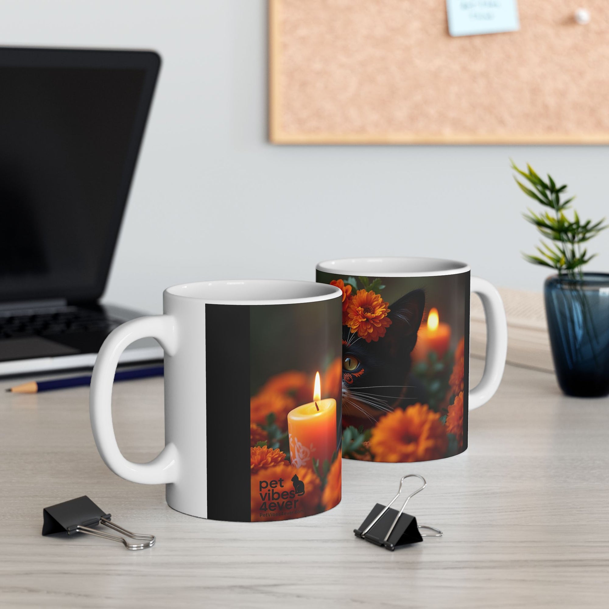 Cat Floral Ceramic Mug, Cute Cat Mug, Gift for Cat Lovers, Coffee Mug, Animal Lover's Gift