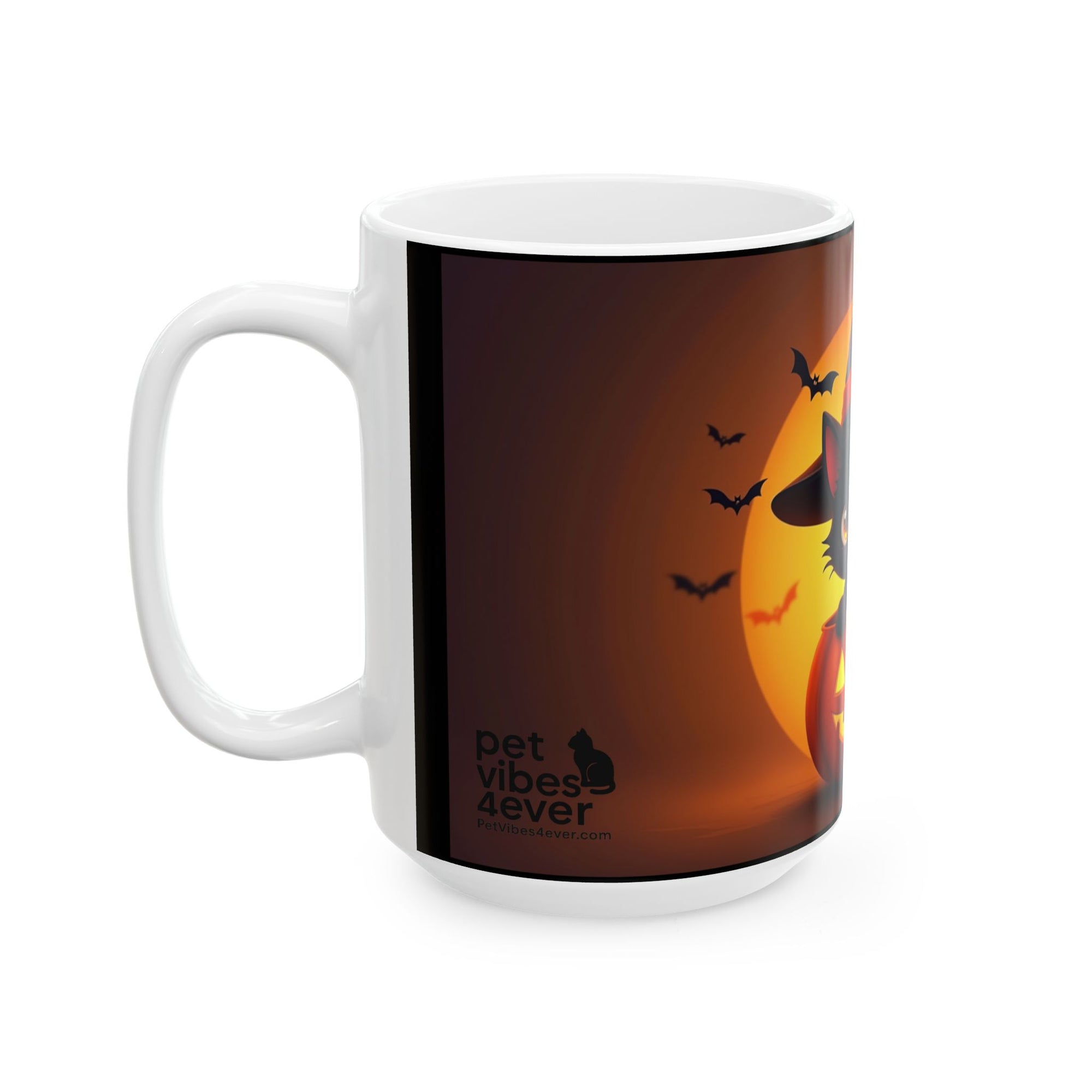 Halloween Cat Ceramic Mug, Cute Black Cat Mug, Pumpkin Mug, Spooky Drinkware, Fall Coffee Cup