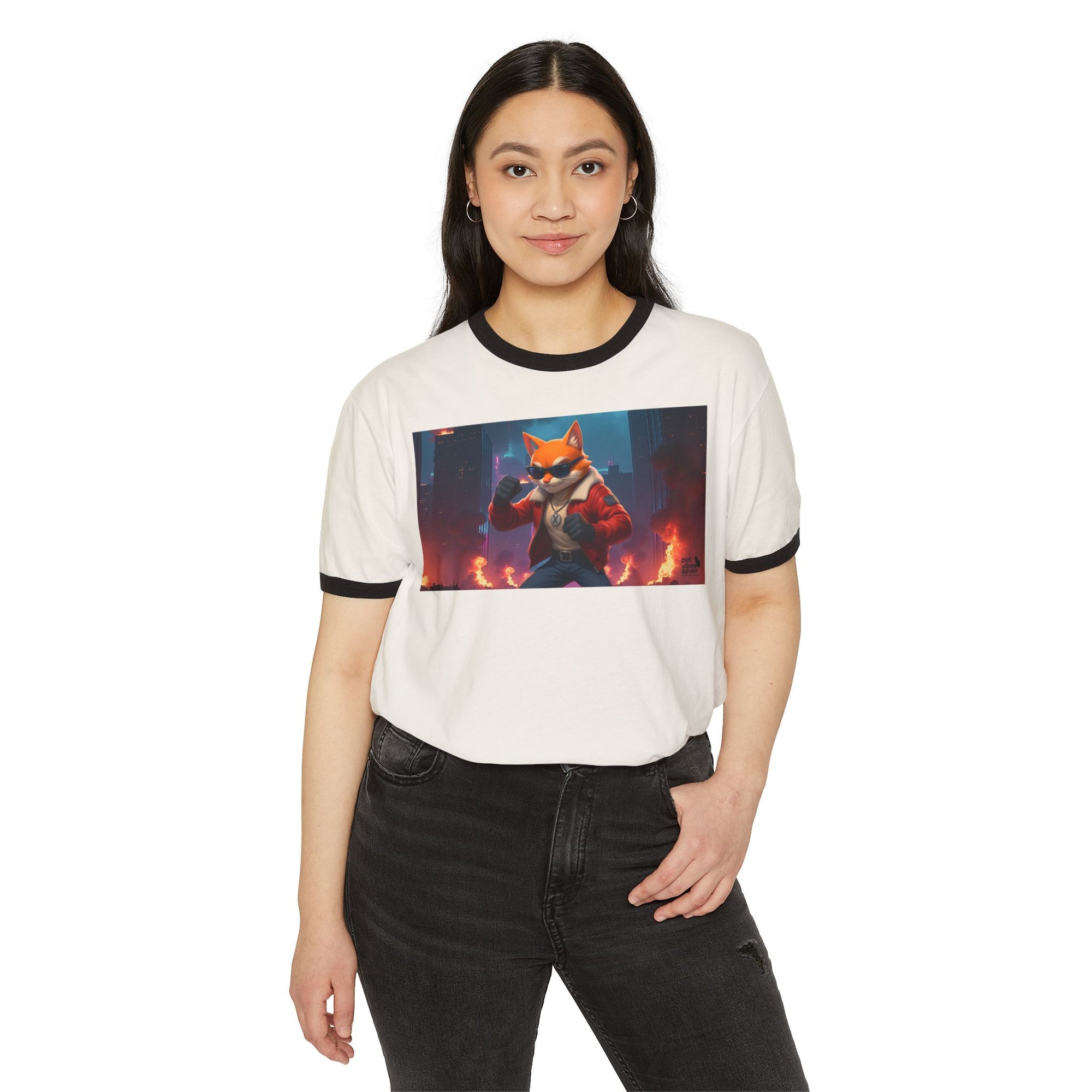Fire Rescue Fox Unisex Cotton Ringer T-Shirt, Casual Wear, Gamer Shirt, Animal Lover Gift, Style Tee, Fun Fashion