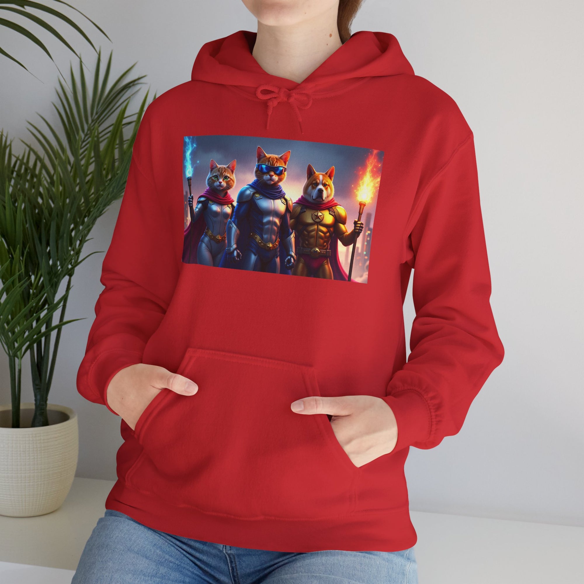 Epic Feline Warriors Hoodie | Unisex Heavy Blend™ Hooded Sweatshirt | Cosplay, Gift, Cat Lover, Graphic Tee, Casual Wear