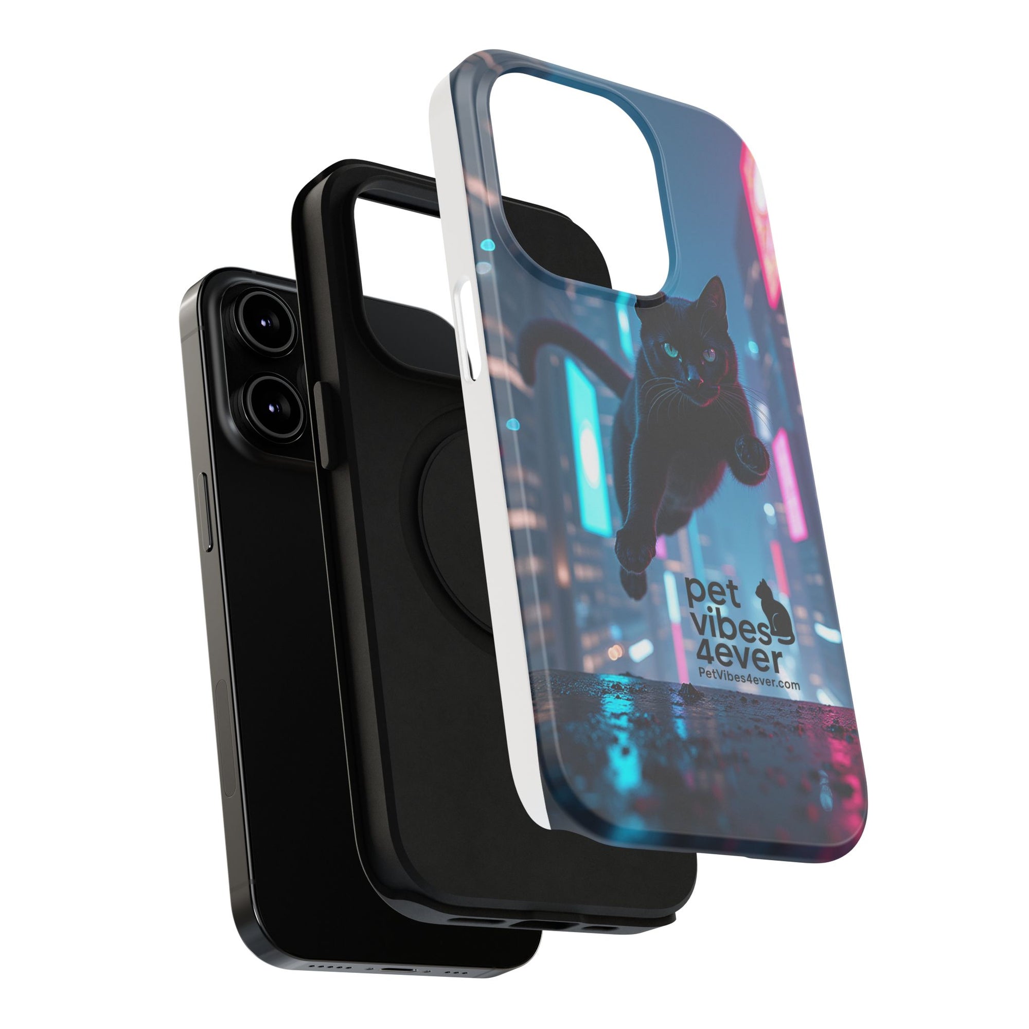 Cat-Themed Phone Case with Pet Vibes Design, Impact-Resistant Phone Case, Gift for Cat Lovers, Cute Pet Merchandise, Stylish Phone Accessory