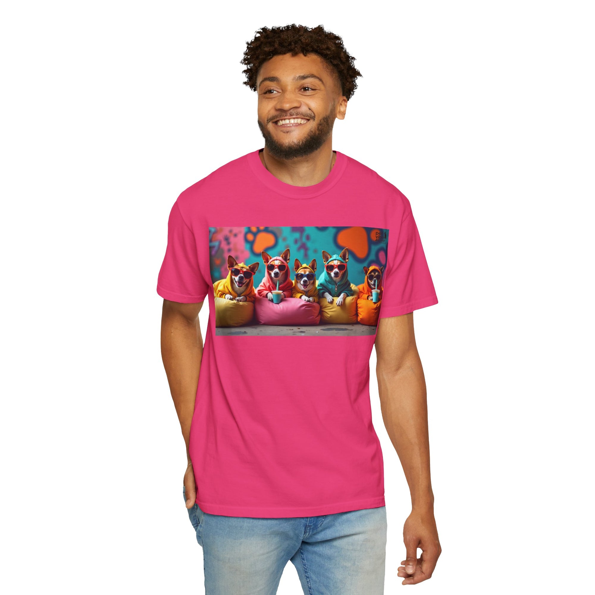 Playful Dog-Themed Unisex Garment-Dyed T-shirt, Pet Lover Gift, Casual Wear, Birthday Party Tee, Colorful Animal Art