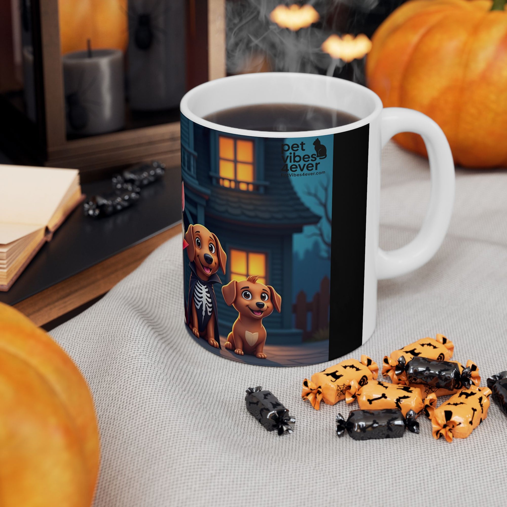 Halloween Dog Lovers Mug, Cute Canine Gift, Pet Owner Coffee Cup, Trick or Treat Drinkware, Spooky Pet Mug