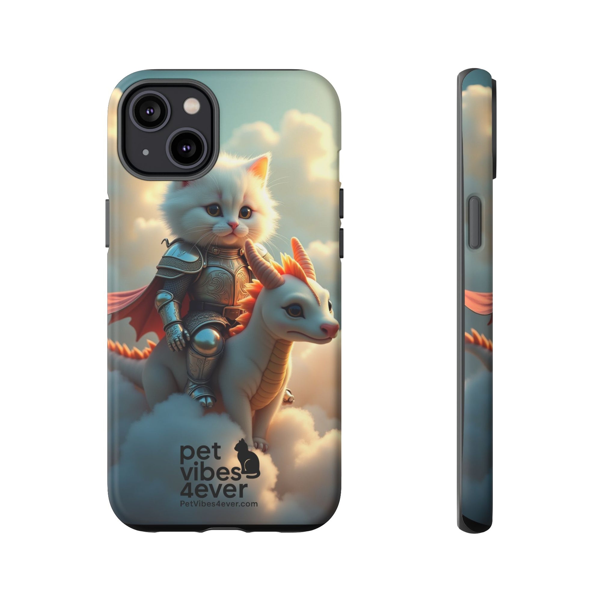 Pet Vibes Phone Case, Cute Cat and Dragon Design, Tough Phone Cover, Gift for Animal Lovers, Unique Pet Themed Accessory