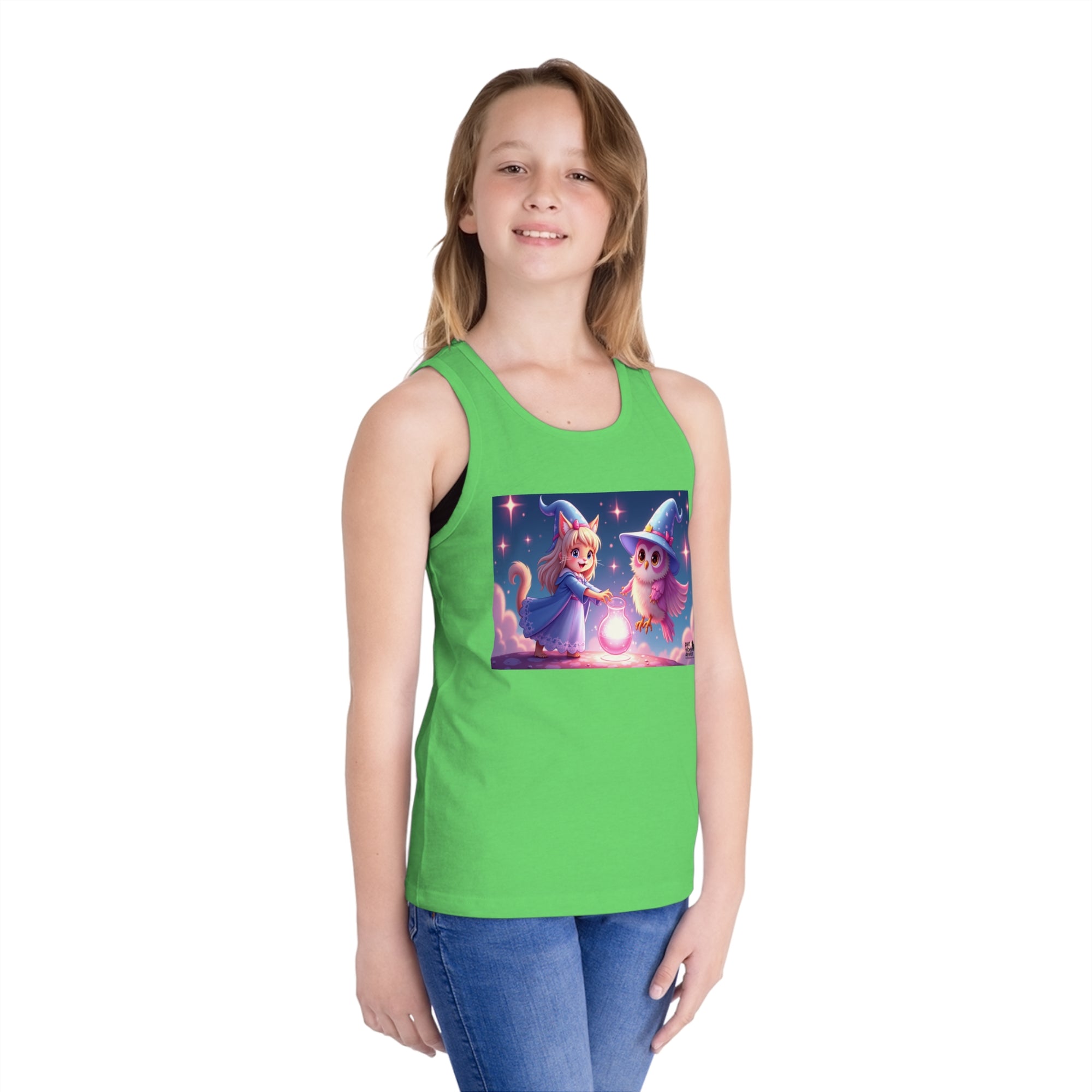 Magical Kids Jersey Tank Top, Cute Animal Art Tank, Summer Wear for Kids, Birthday Gift, Fun Playtime Apparel, Princess Owl Design