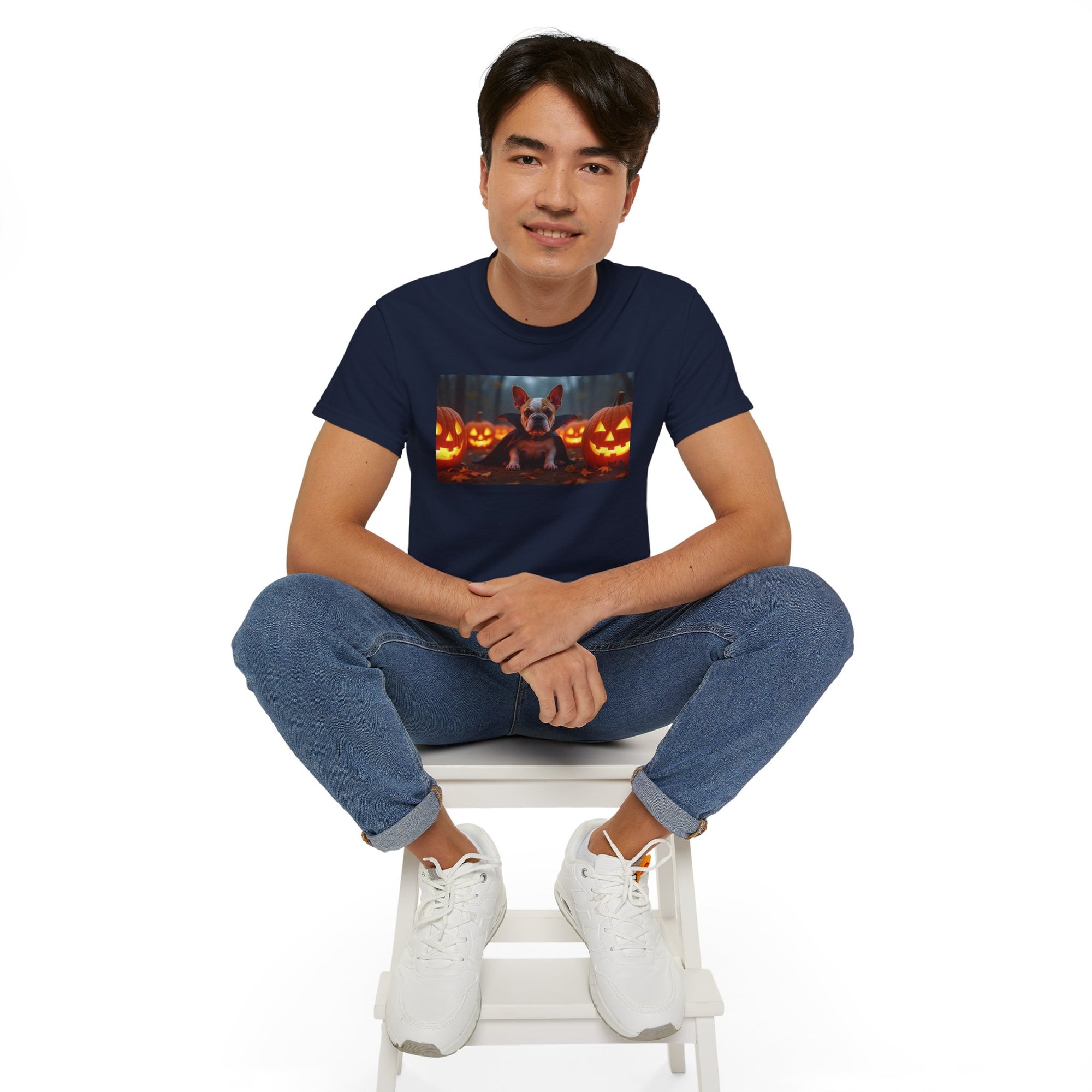Halloween Dog Graphic Tee, Pumpkin Shirt, Fall Apparel, Casual Wear for Pet Lovers, Unisex Halloween T-Shirt