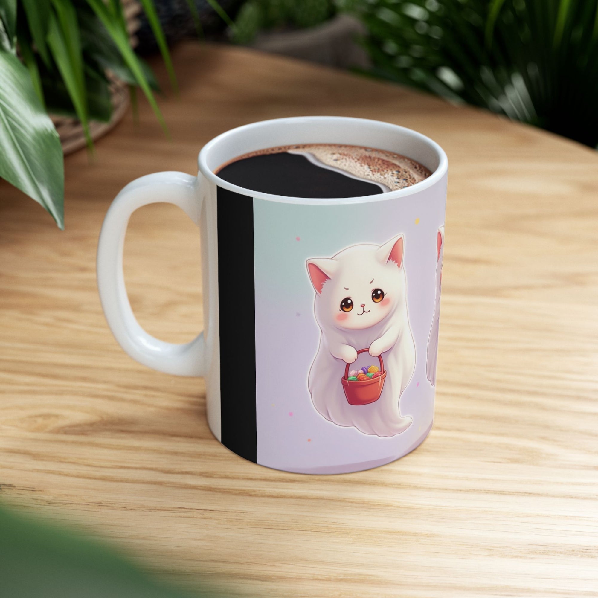 Adorable Ghost Cat Ceramic Mug - Perfect for Halloween, Cozy Vibes, Cat Lovers, Cute Gifts, Coffee/Tea Mug