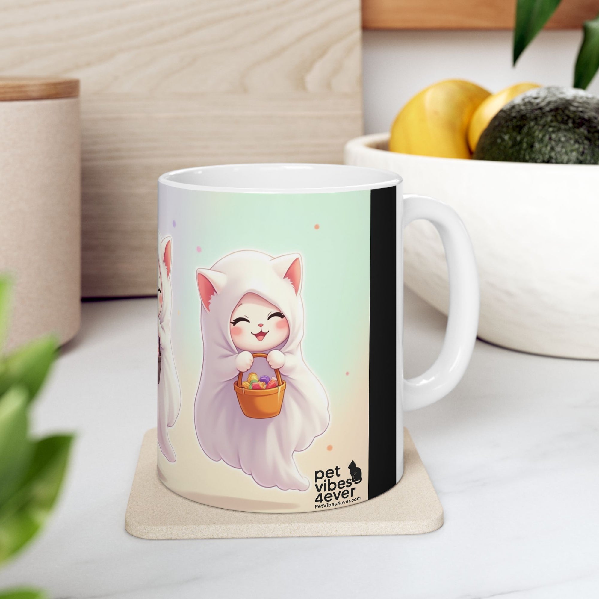 Adorable Ghost Cat Ceramic Mug - Perfect for Halloween, Cozy Vibes, Cat Lovers, Cute Gifts, Coffee/Tea Mug