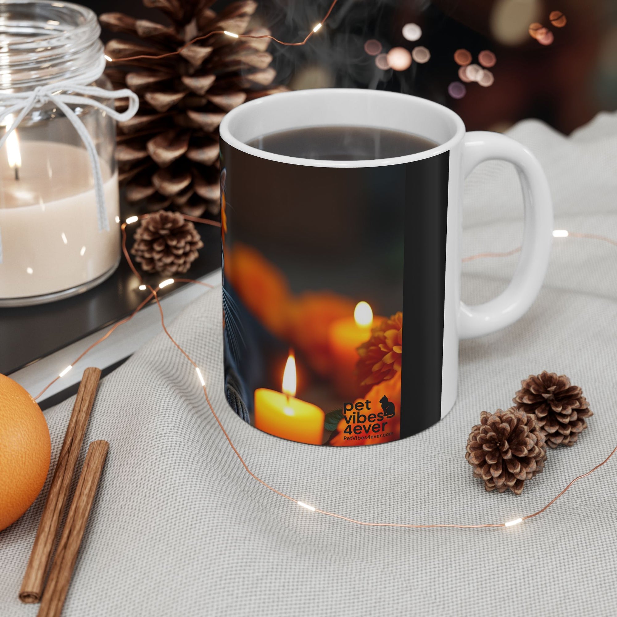 Whimsical Cat Ceramic Mug - Perfect Gift for Cat Lovers, Halloween Decor, Cozy Coffee Cup, Tea Mug, Floral Design