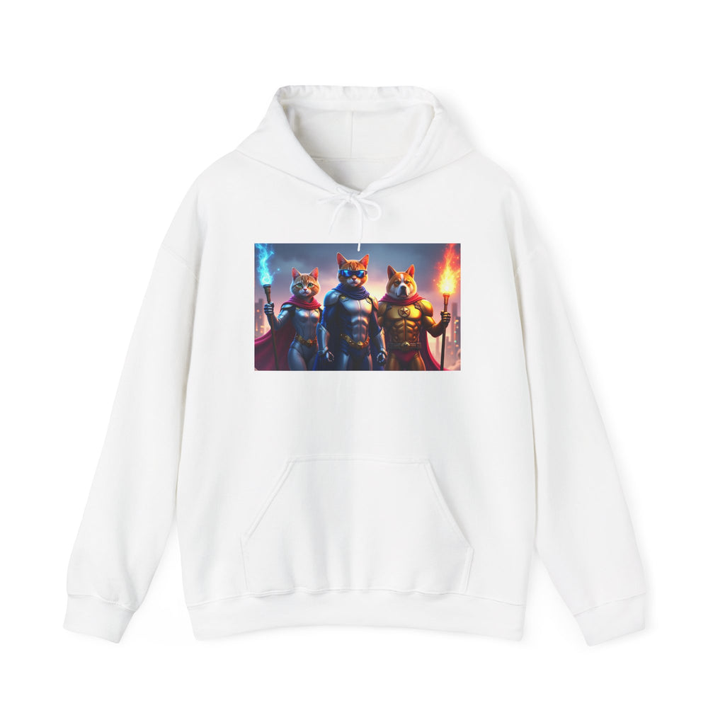 Epic Feline Warriors Hoodie | Unisex Heavy Blend™ Hooded Sweatshirt | Cosplay, Gift, Cat Lover, Graphic Tee, Casual Wear