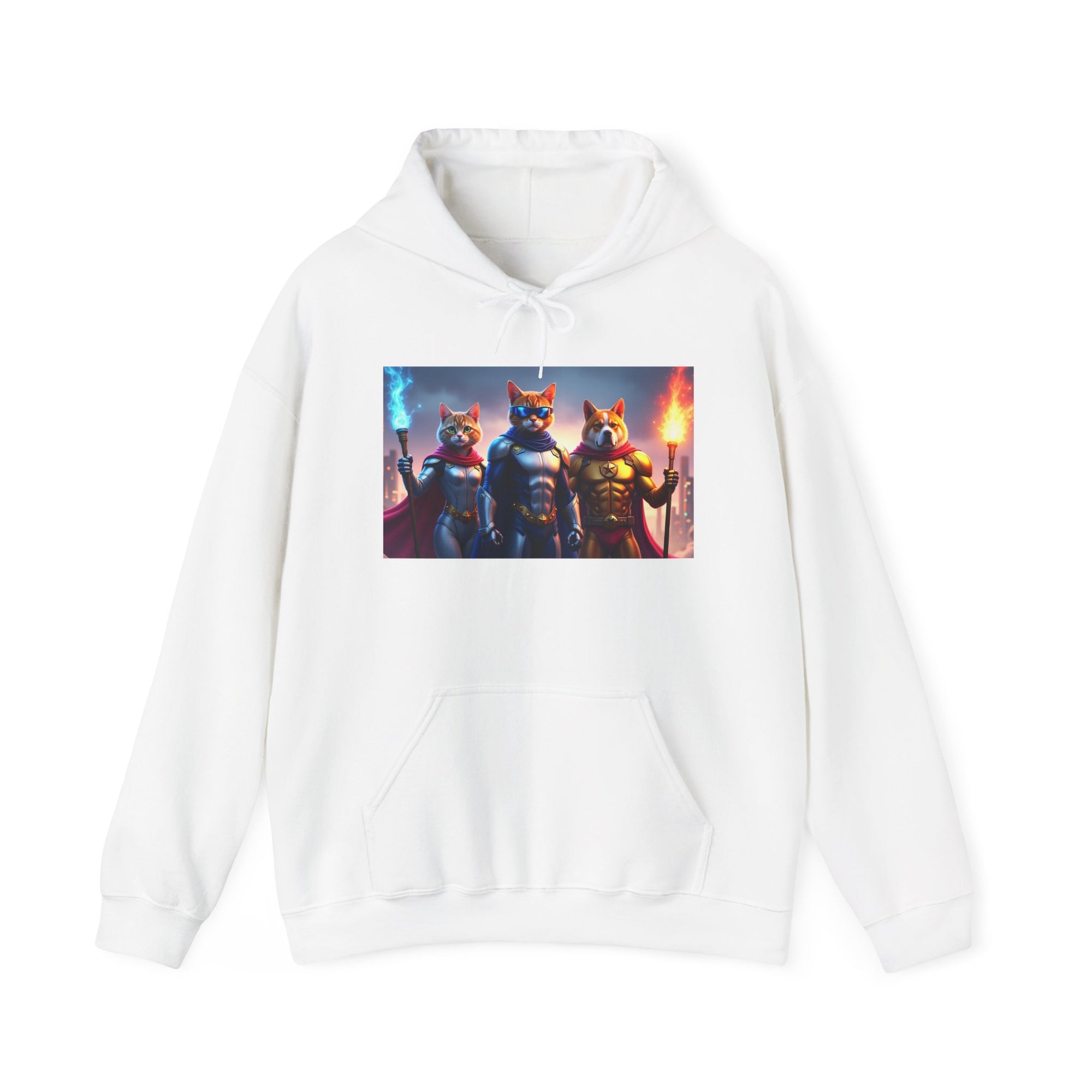 Epic Feline Warriors Hoodie | Unisex Heavy Blend™ Hooded Sweatshirt | Cosplay, Gift, Cat Lover, Graphic Tee, Casual Wear