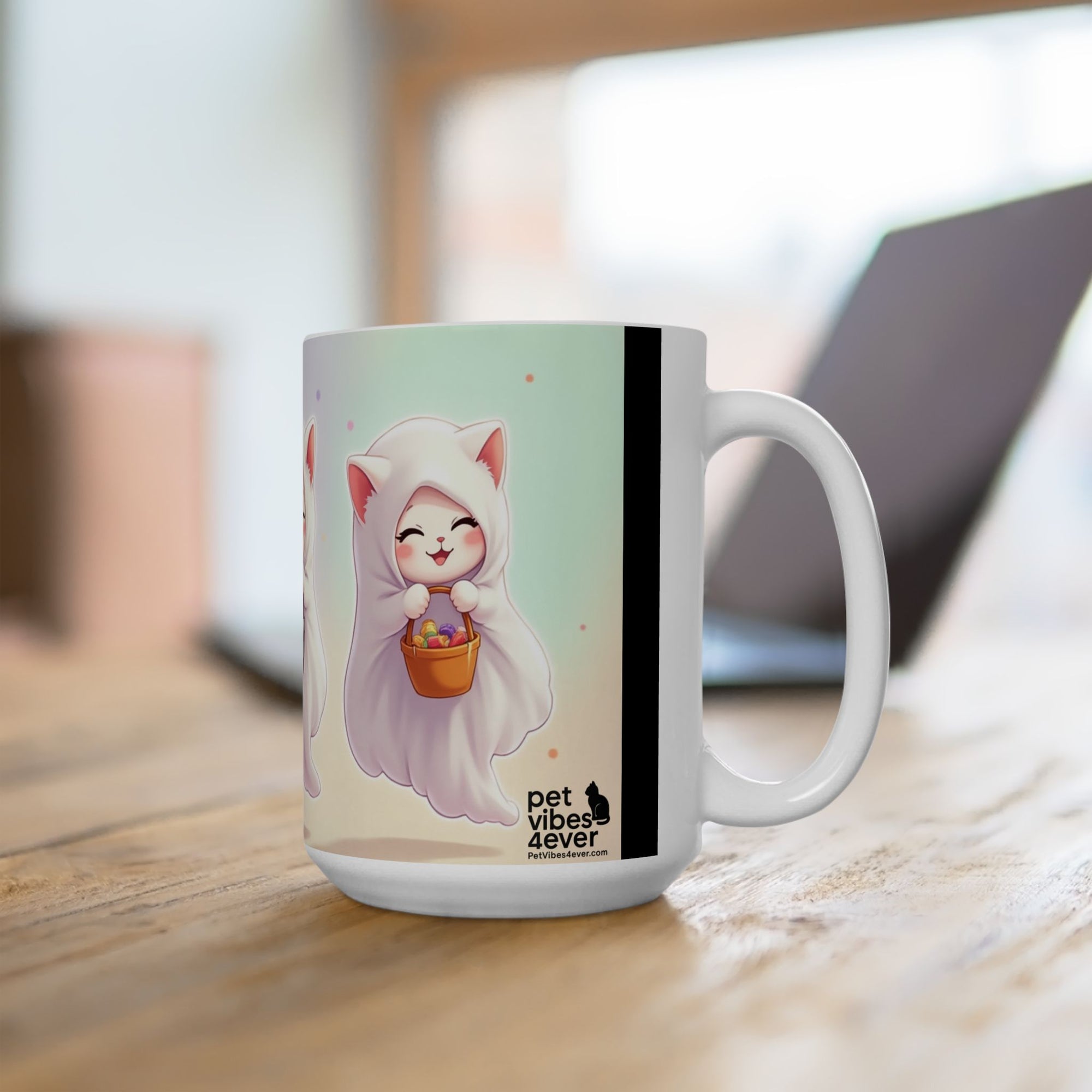 Adorable Ghost Cat Ceramic Mug - Perfect for Halloween, Cozy Vibes, Cat Lovers, Cute Gifts, Coffee/Tea Mug