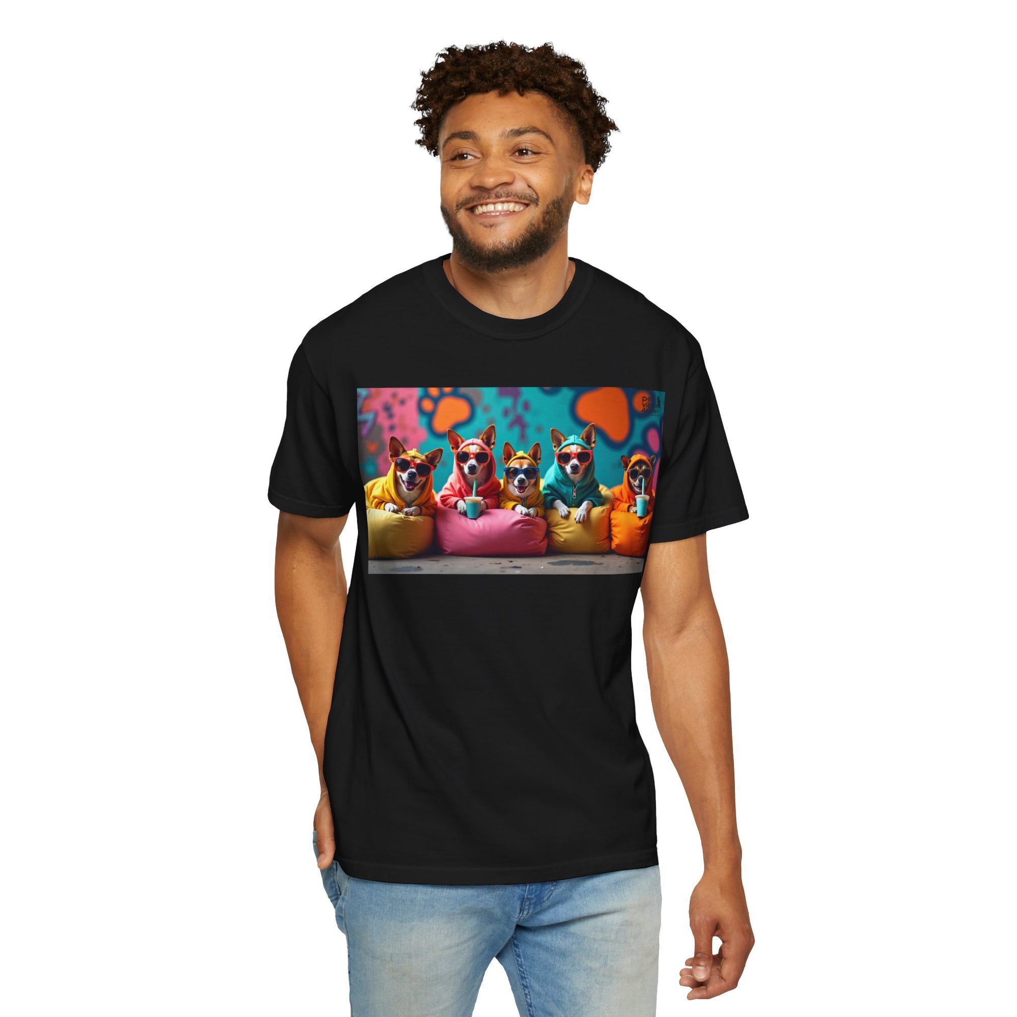 Playful Dog-Themed Unisex Garment-Dyed T-shirt, Pet Lover Gift, Casual Wear, Birthday Party Tee, Colorful Animal Art
