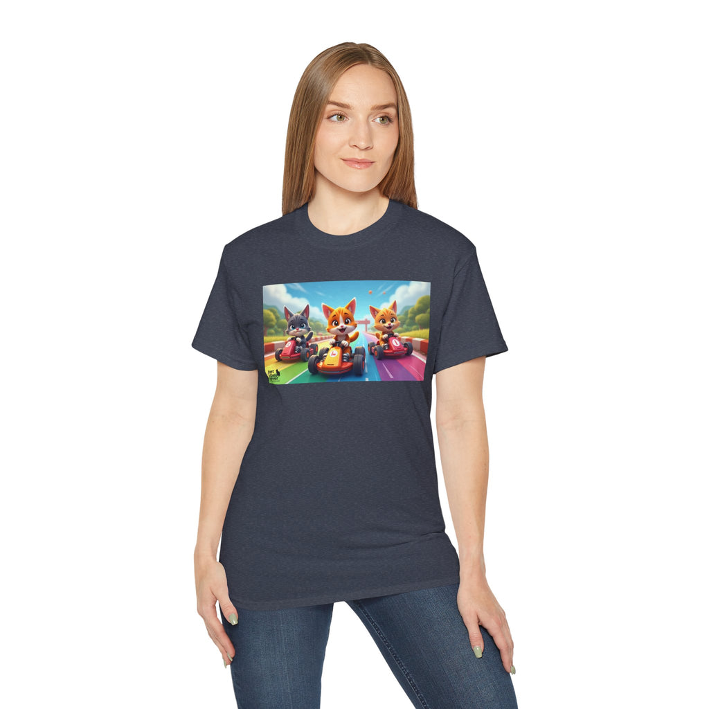 Cartoon Racing Friends Unisex Tee, Fun Gift for Gamers, Kid-Approved Style, Birthday Present, Family Game Night Apparel