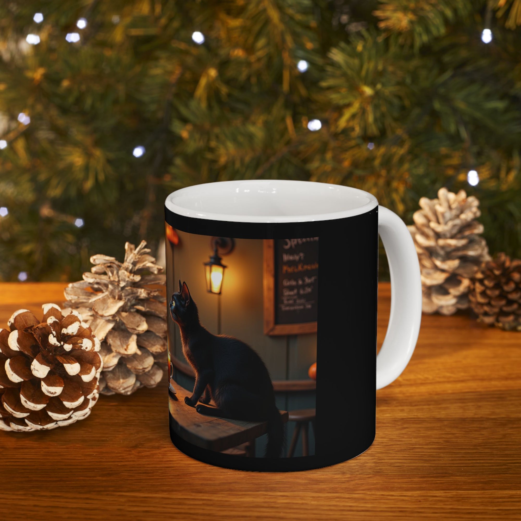 Spooky Skeleton & Cat Mug, Halloween Gift, Cute Ceramic Cup, Cozy Coffee Mug, Gothic Home Decor