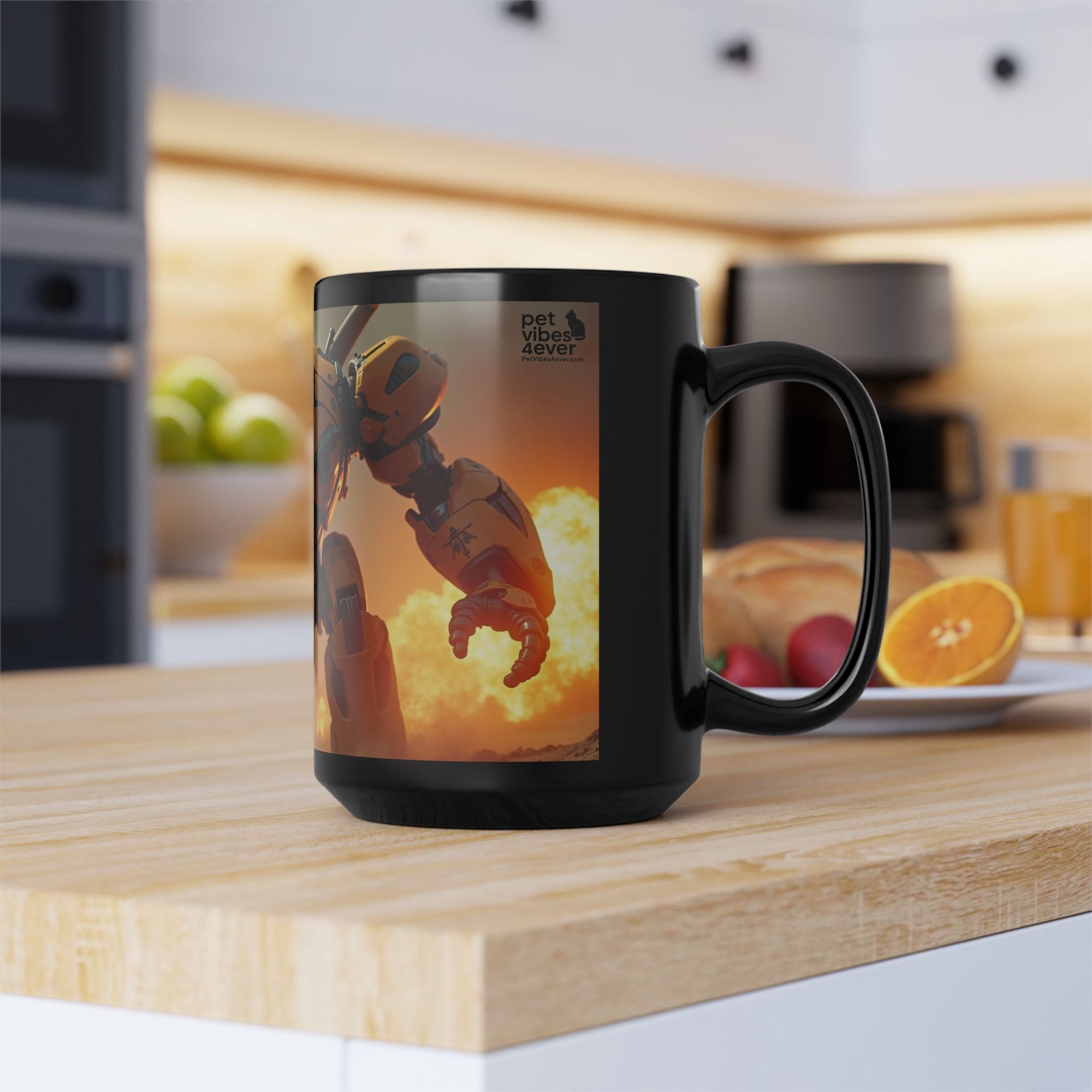 Robot-Inspired Black Mug, 15oz | Unique Gift for Gamers, Pet Lovers, Home Decor, Coffee Lovers, Fun Kitchenware