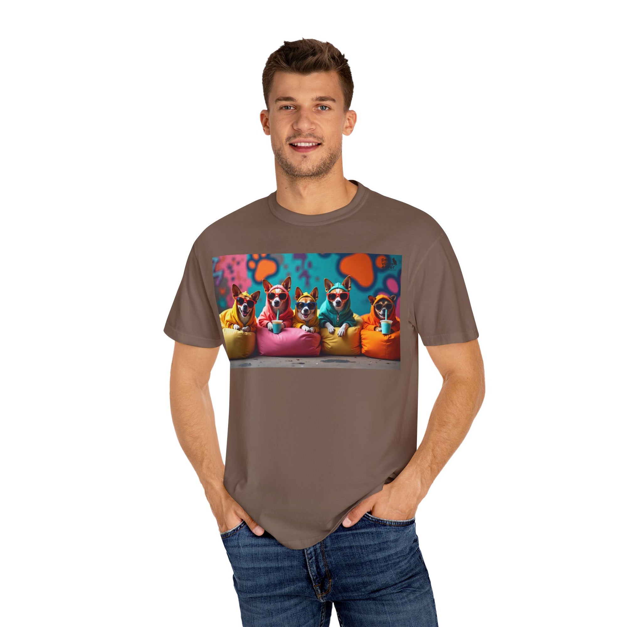 Playful Dog-Themed Unisex Garment-Dyed T-shirt, Pet Lover Gift, Casual Wear, Birthday Party Tee, Colorful Animal Art