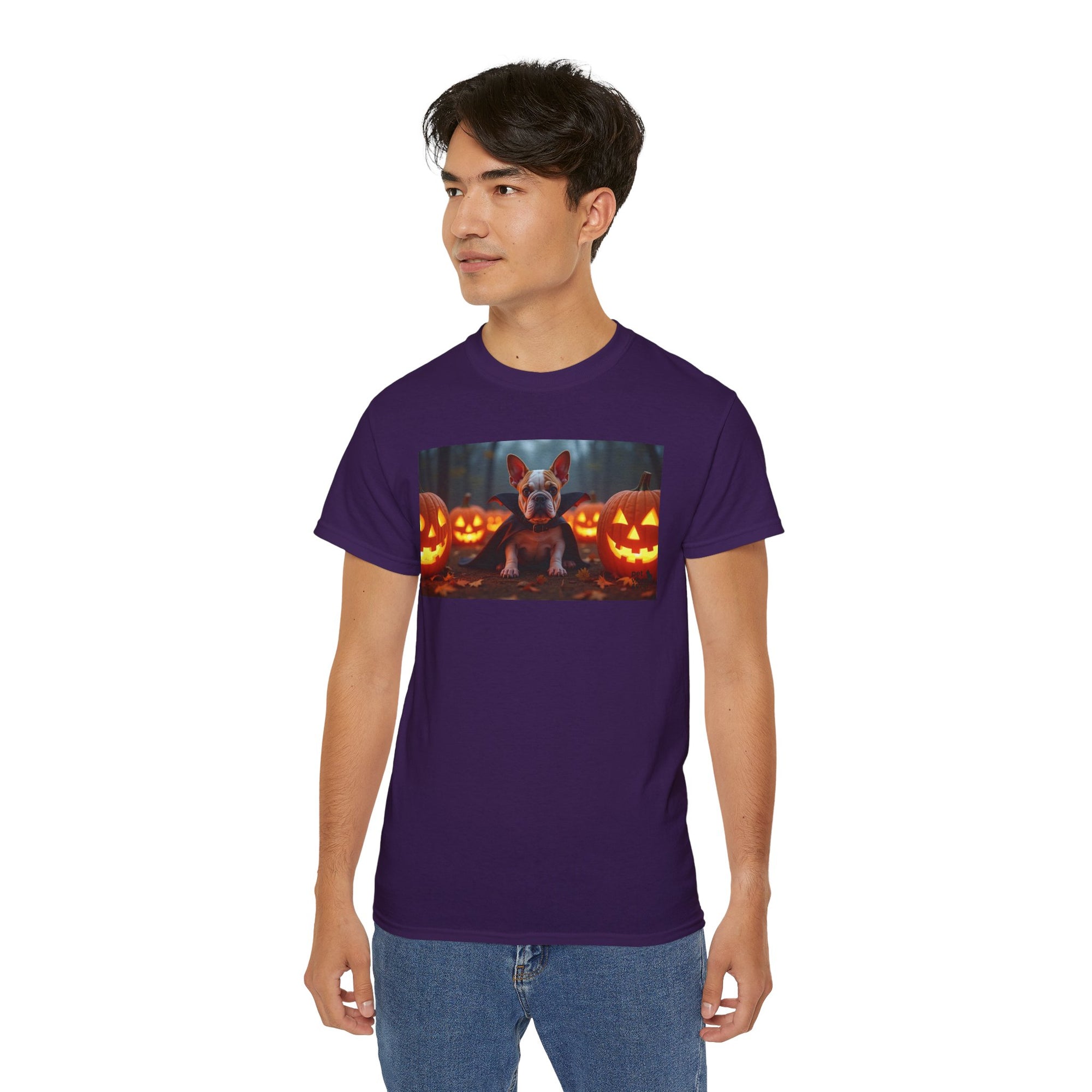 Halloween Dog Graphic Tee, Pumpkin Shirt, Fall Apparel, Casual Wear for Pet Lovers, Unisex Halloween T-Shirt
