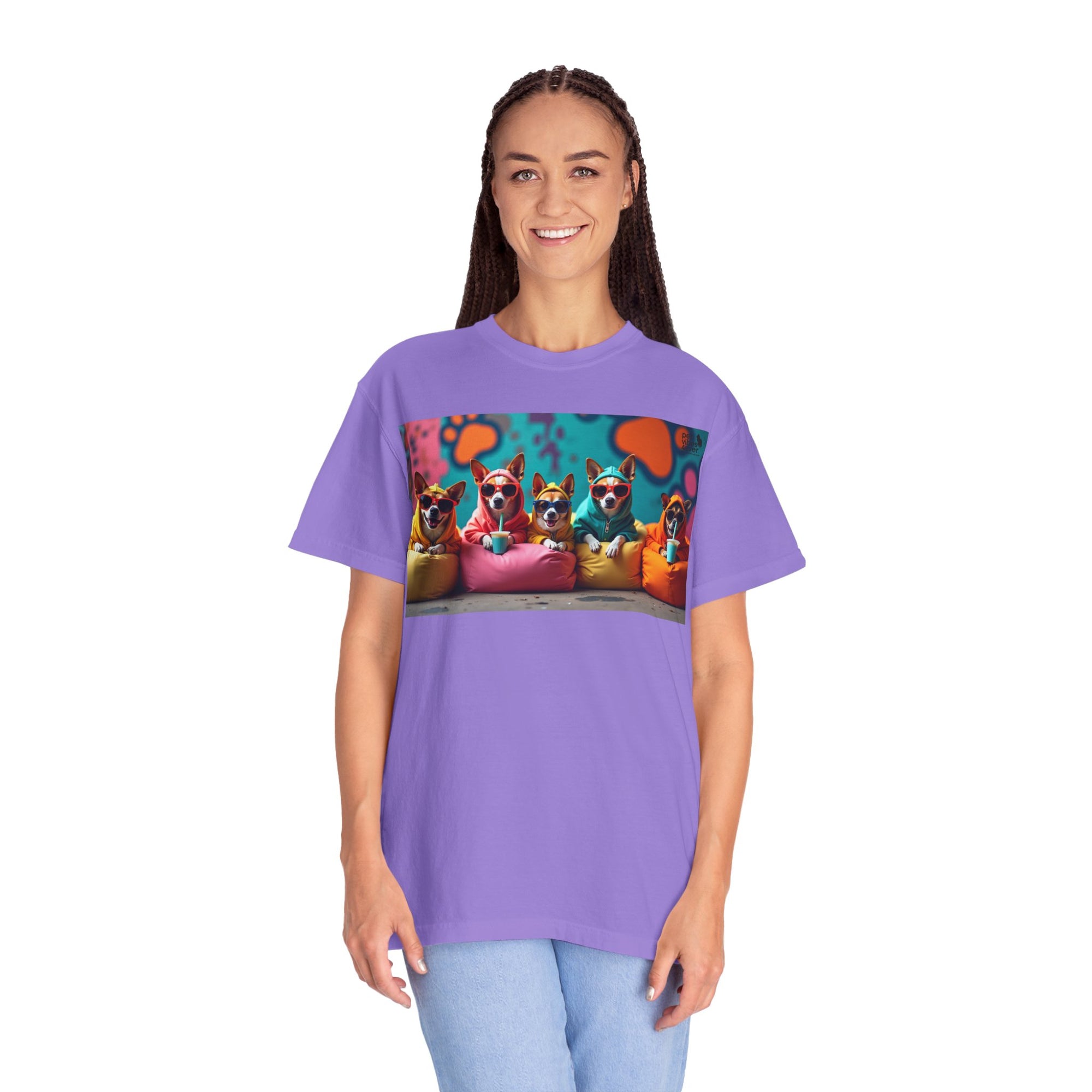 Playful Dog-Themed Unisex Garment-Dyed T-shirt, Pet Lover Gift, Casual Wear, Birthday Party Tee, Colorful Animal Art