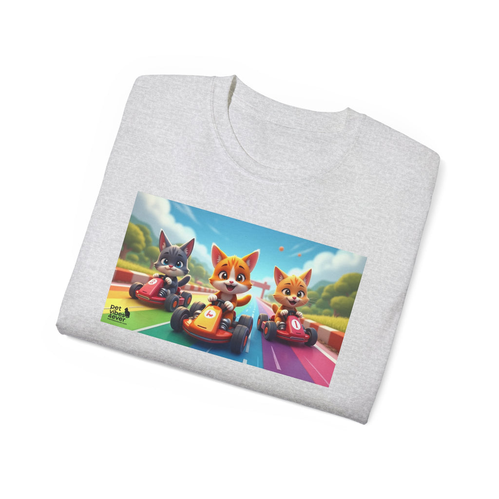 Cartoon Racing Friends Unisex Tee, Fun Gift for Gamers, Kid-Approved Style, Birthday Present, Family Game Night Apparel