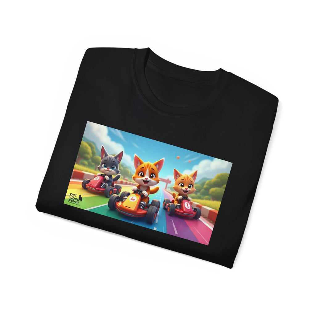 Cartoon Racing Friends Unisex Tee, Fun Gift for Gamers, Kid-Approved Style, Birthday Present, Family Game Night Apparel