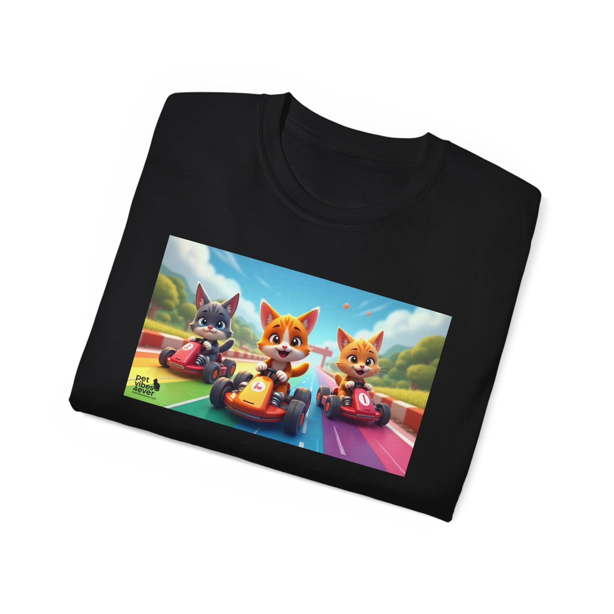 Cartoon Racing Friends Unisex Tee, Fun Gift for Gamers, Kid-Approved Style, Birthday Present, Family Game Night Apparel