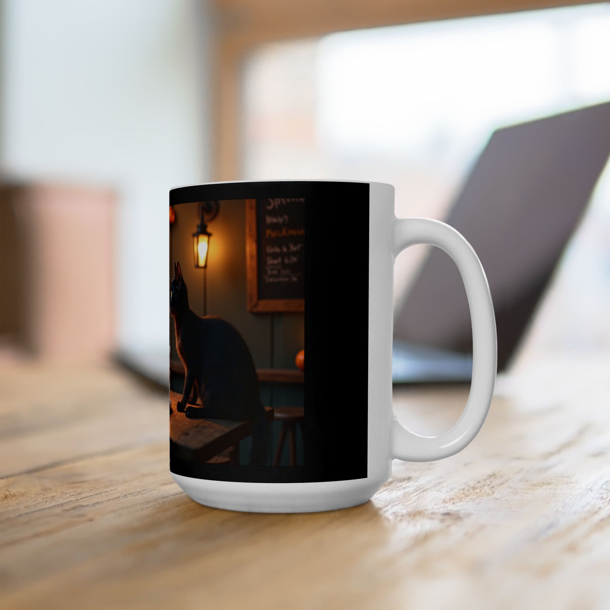 Spooky Skeleton & Cat Mug, Halloween Gift, Cute Ceramic Cup, Cozy Coffee Mug, Gothic Home Decor