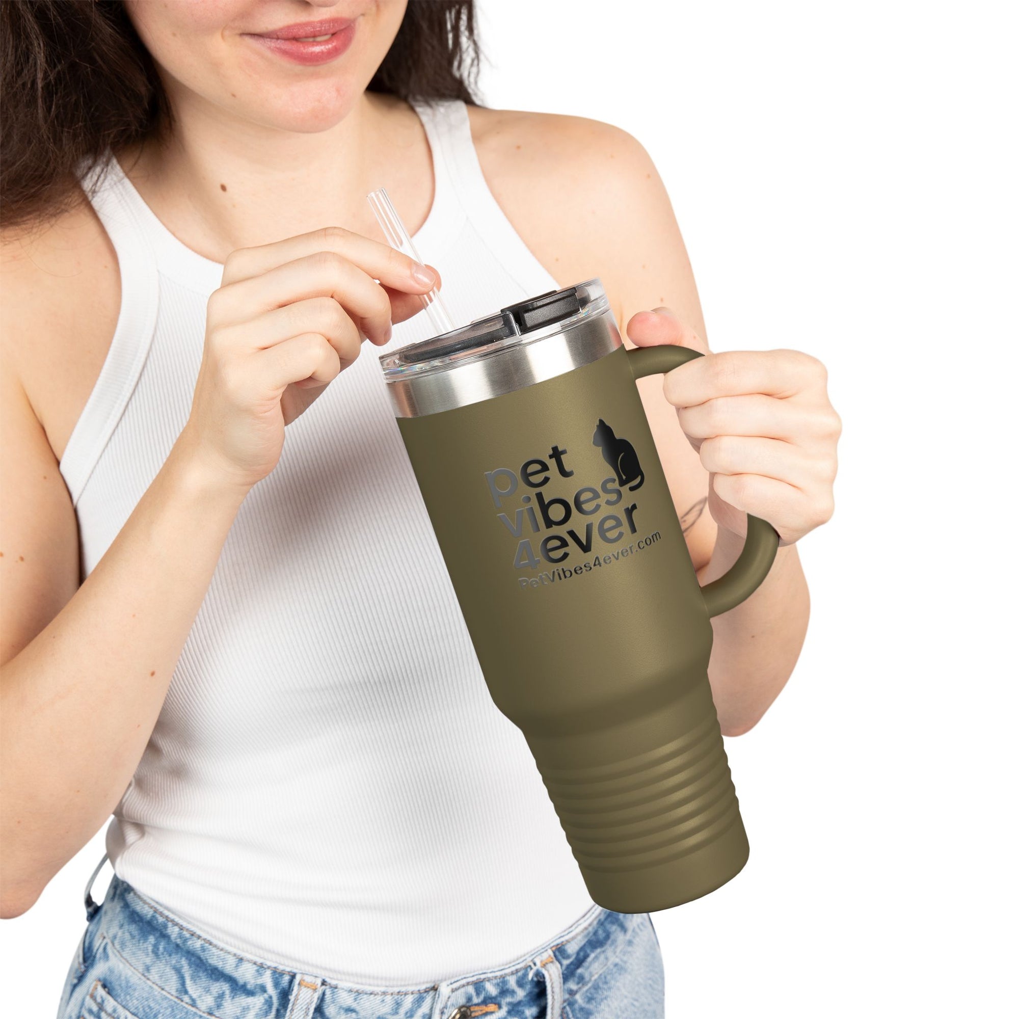 Insulated Travel Mug, Pet Lover's 40oz Coffee Tumbler, Perfect for Hot Drinks, Gifts for Cat Owners, Travel Companion, Pet Vibes 4ever