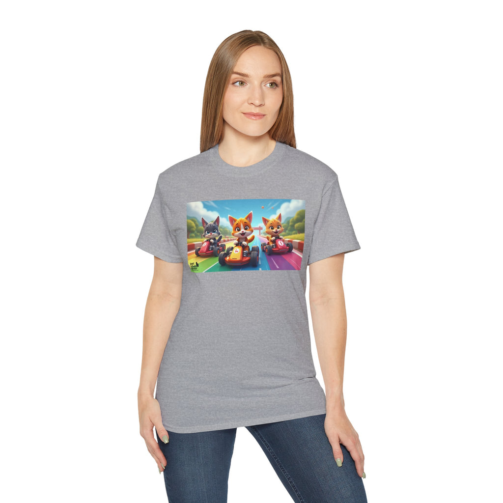 Cartoon Racing Friends Unisex Tee, Fun Gift for Gamers, Kid-Approved Style, Birthday Present, Family Game Night Apparel