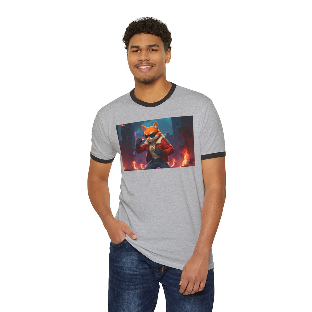 Fire Rescue Fox Unisex Cotton Ringer T-Shirt, Casual Wear, Gamer Shirt, Animal Lover Gift, Style Tee, Fun Fashion