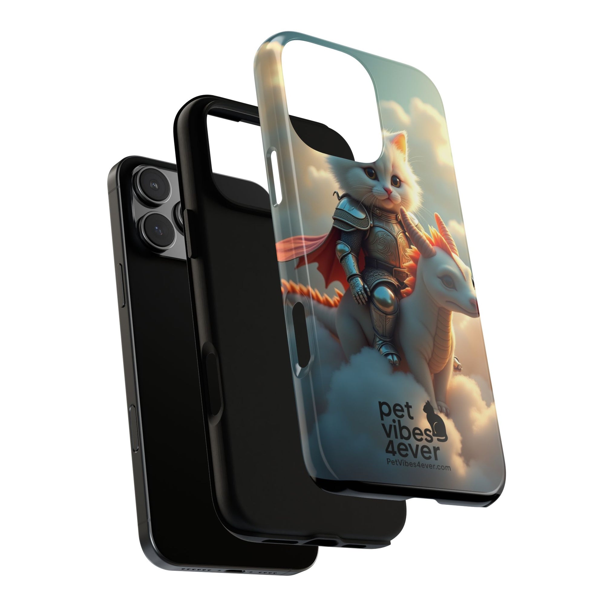 Pet Vibes Phone Case, Cute Cat and Dragon Design, Tough Phone Cover, Gift for Animal Lovers, Unique Pet Themed Accessory