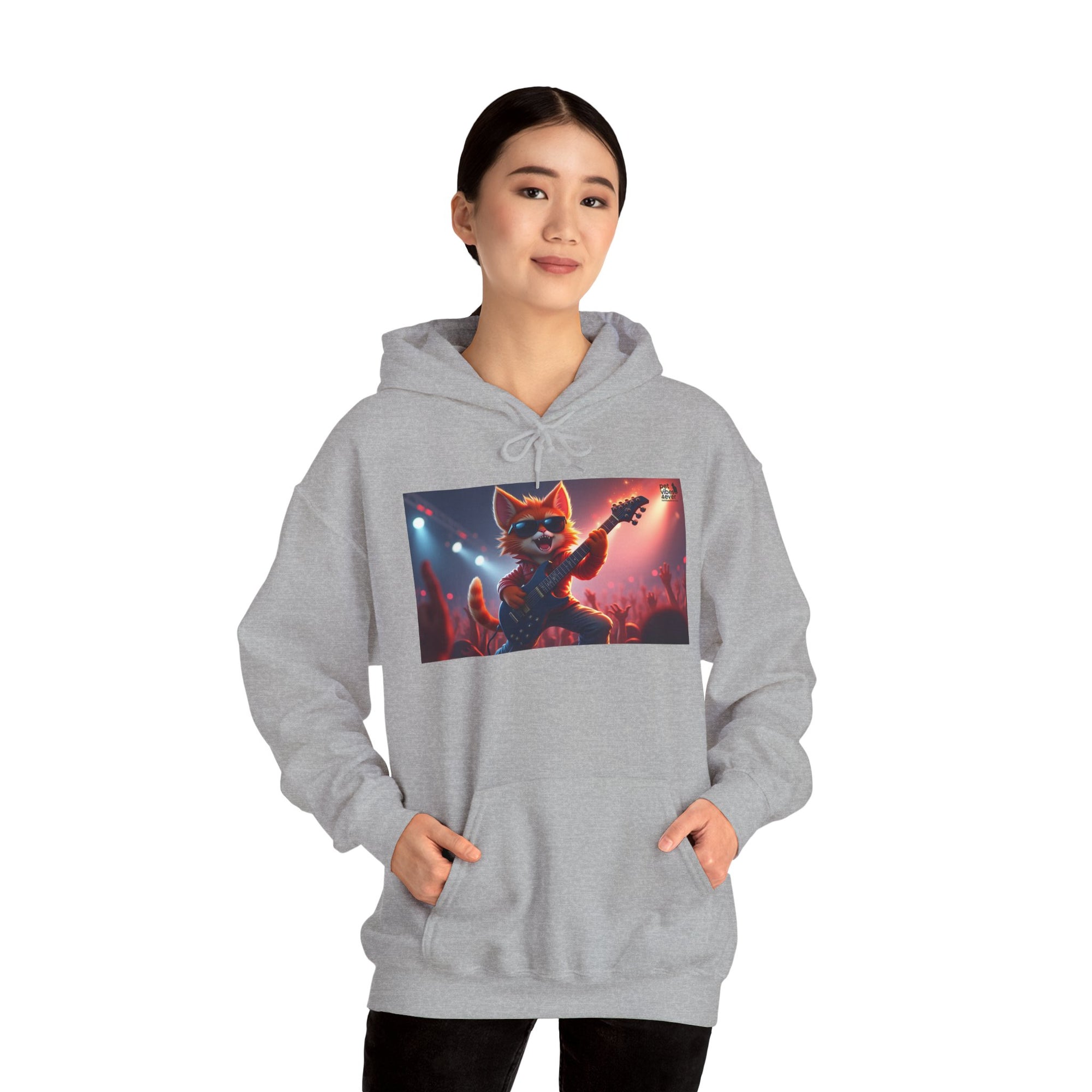 Funky Cat Hoodie - Unisex Heavy Blend Sweatshirt, Cool Graphic Hoodie, Perfect Gift for Cat Lovers, Concert Apparel, Cozy Style