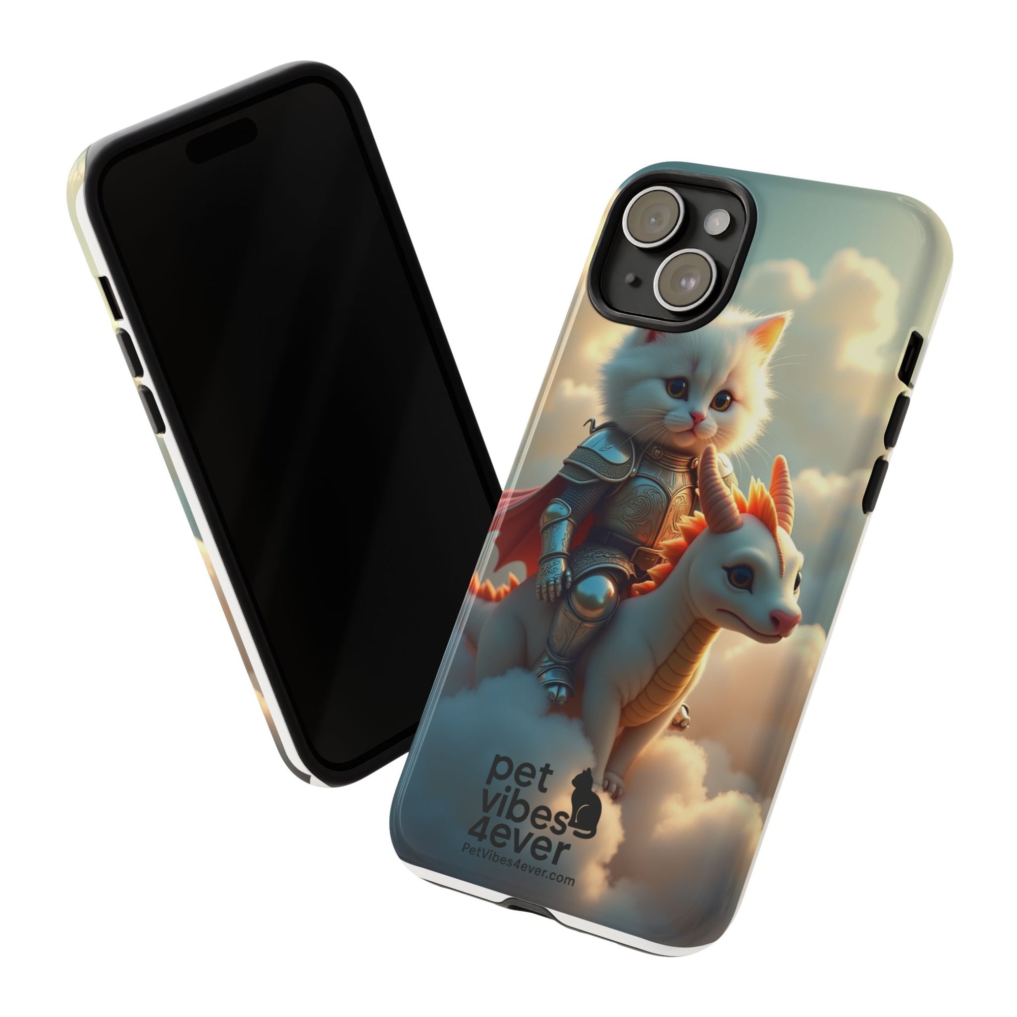 Pet Vibes Phone Case, Cute Cat and Dragon Design, Tough Phone Cover, Gift for Animal Lovers, Unique Pet Themed Accessory