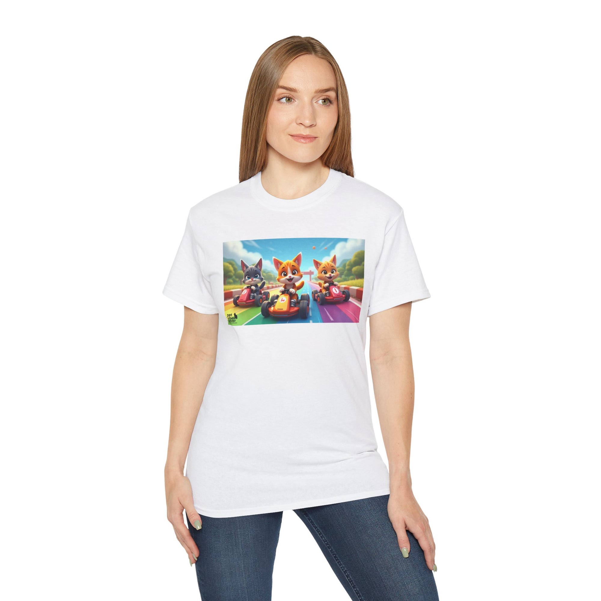 Cartoon Racing Friends Unisex Tee, Fun Gift for Gamers, Kid-Approved Style, Birthday Present, Family Game Night Apparel