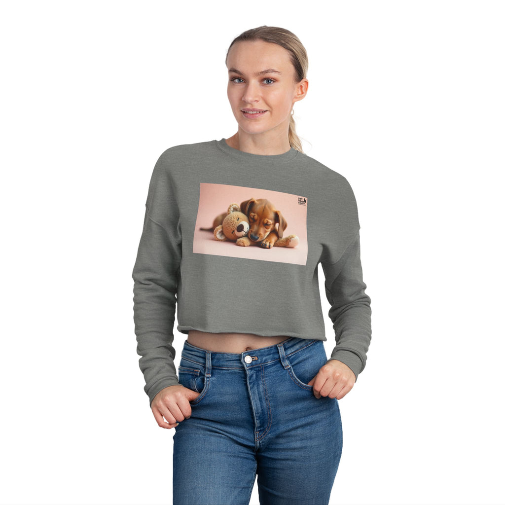 Cute Puppy & Teddy Bear Cropped Sweatshirt, Cozy Animal Sweatshirt, Dog Lover Gift, Pet Themed Top, Comfortable Casual Wear