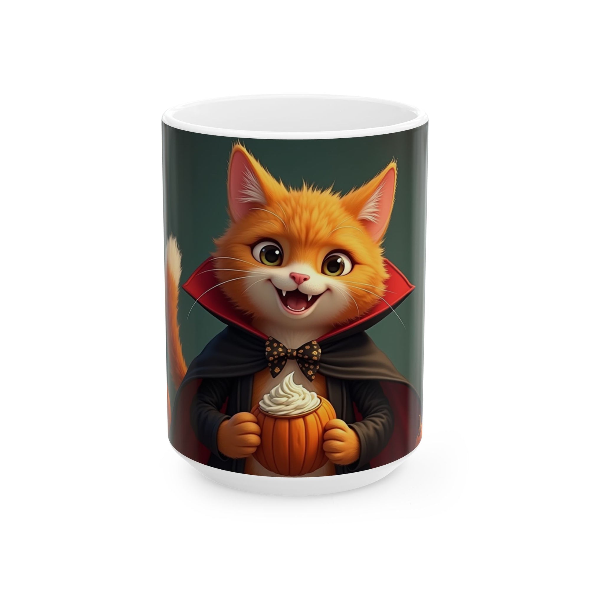 Spooky Cat Ceramic Mug - Halloween Coffee Cup for Cat Lovers, Cute Gift, Pumpkin Design, 11oz & 15oz