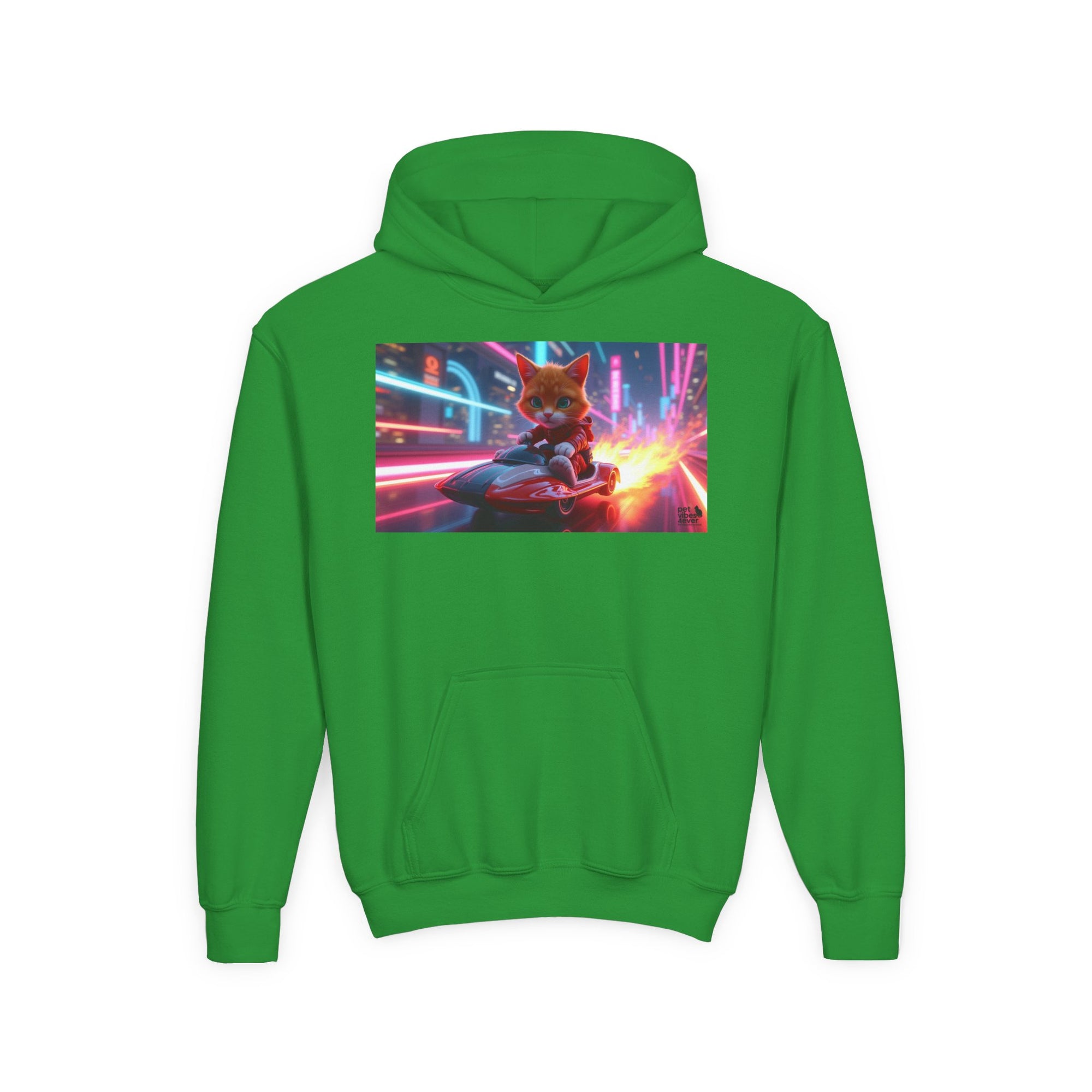 Youth Heavy Blend Hooded Sweatshirt with Cool Cat Design, Perfect for Comics Lovers, Gaming Gear, Birthday Gifts, Casual Wear, Holidays
