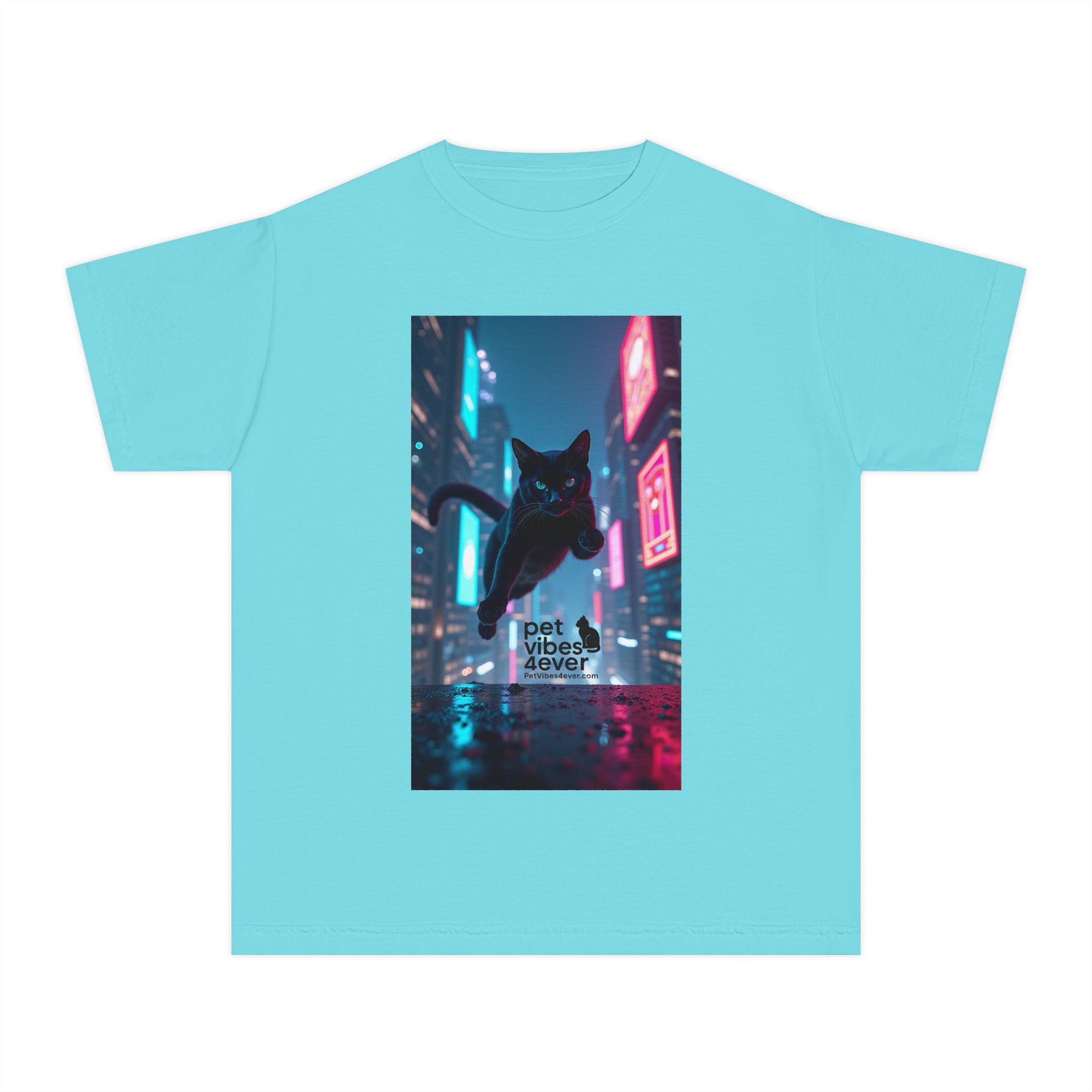 Youth Cat Vibes Tee, Cool Graphic Youth T-Shirt, Stylish Cat Shirt, Perfect for Pet Lovers, Casual Wear, Birthday Gift