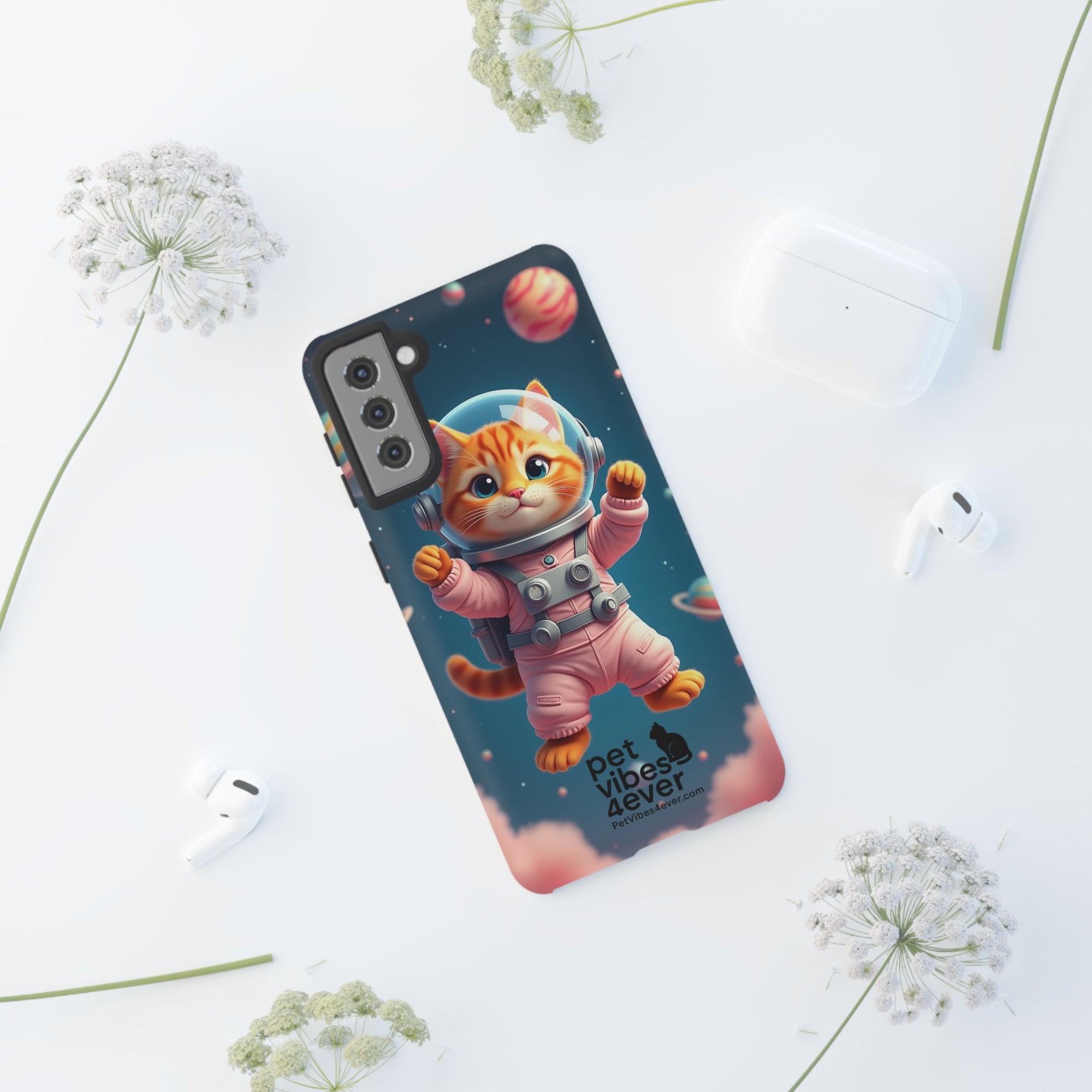 Cute Cat Phone Case, Astronaut Cat Case, Pet Lover Gift, Space Theme Accessories, Galaxy Cat Phone Cover