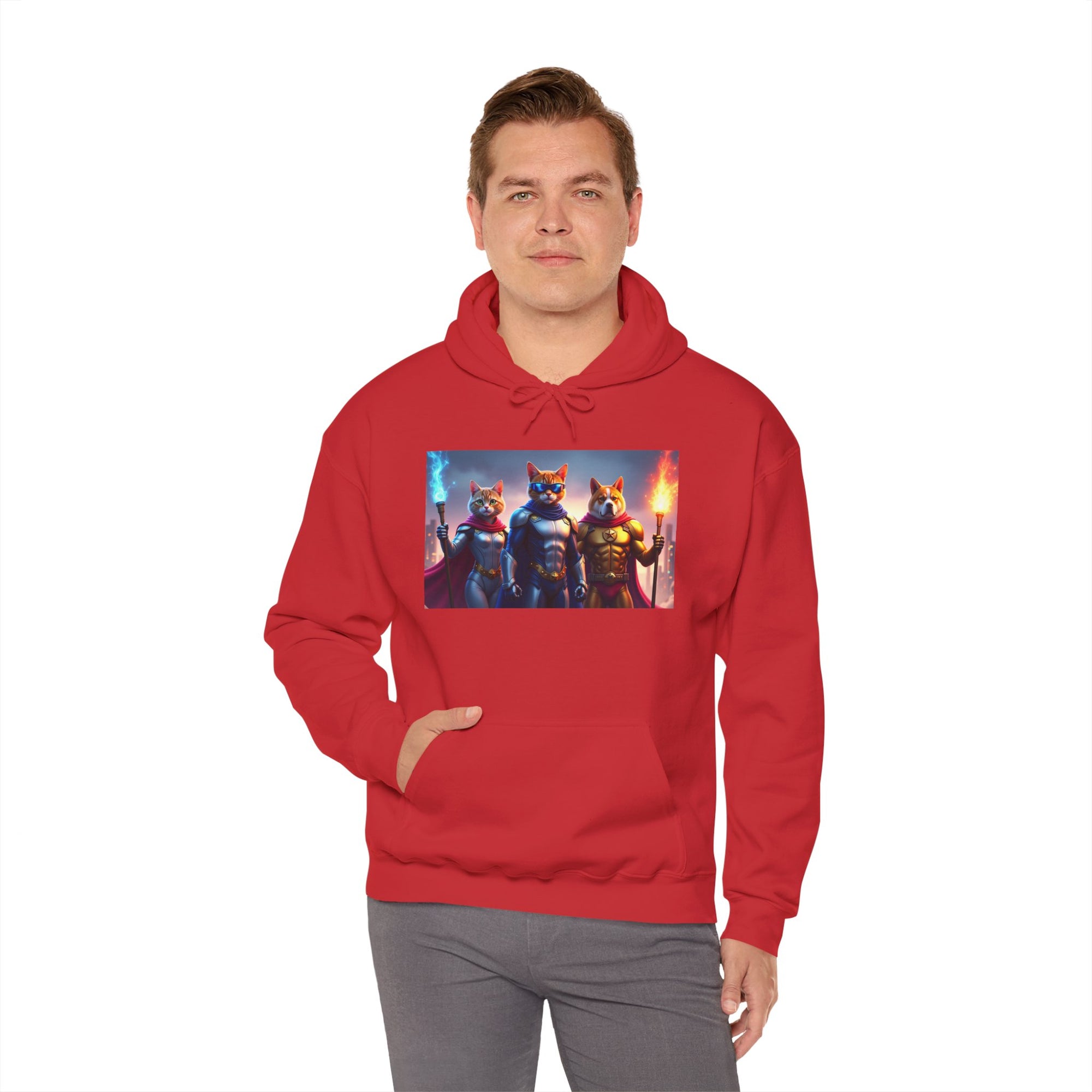 Epic Feline Warriors Hoodie | Unisex Heavy Blend™ Hooded Sweatshirt | Cosplay, Gift, Cat Lover, Graphic Tee, Casual Wear