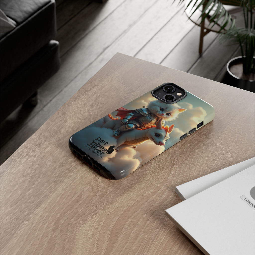 Pet Vibes Phone Case, Cute Cat and Dragon Design, Tough Phone Cover, Gift for Animal Lovers, Unique Pet Themed Accessory