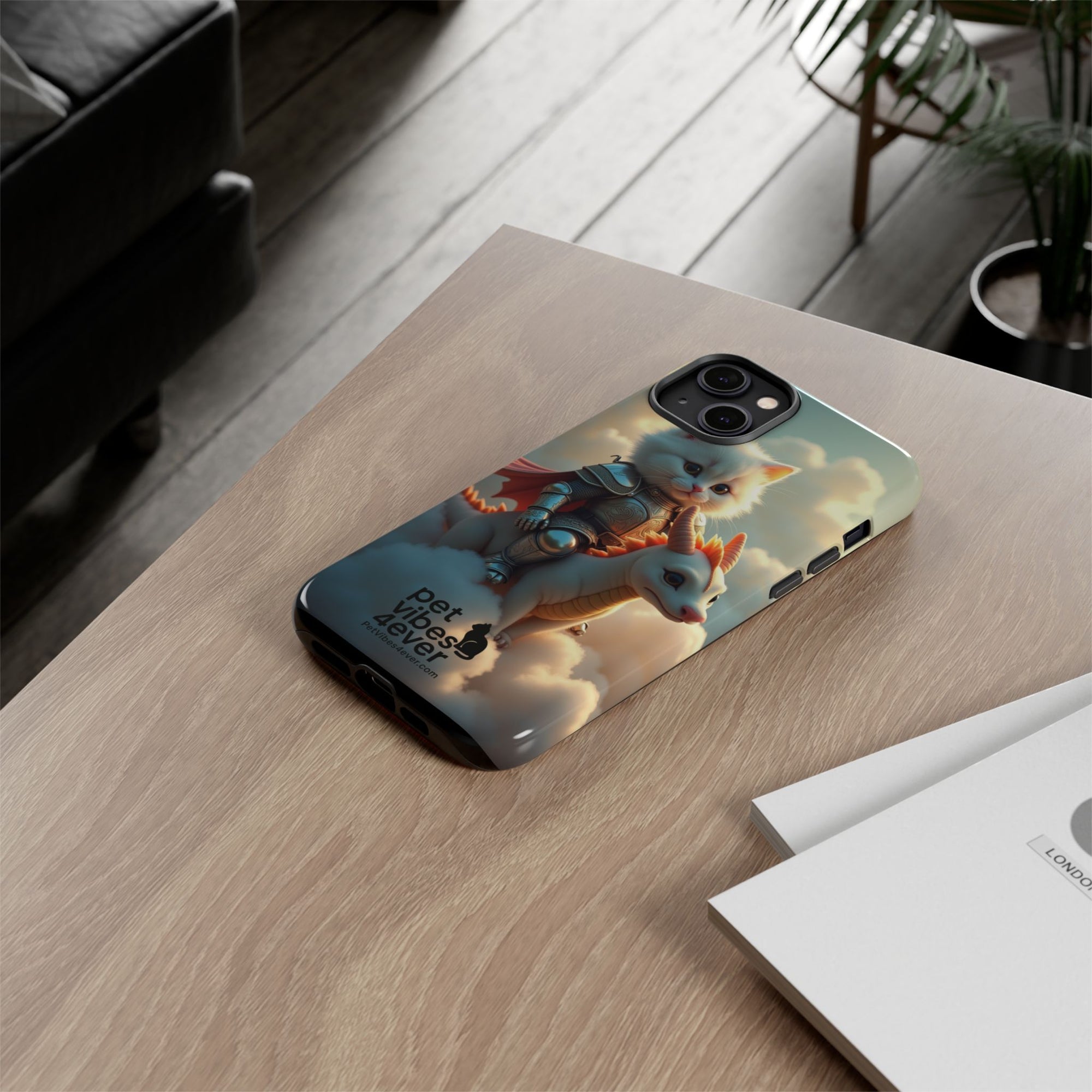 Pet Vibes Phone Case, Cute Cat and Dragon Design, Tough Phone Cover, Gift for Animal Lovers, Unique Pet Themed Accessory
