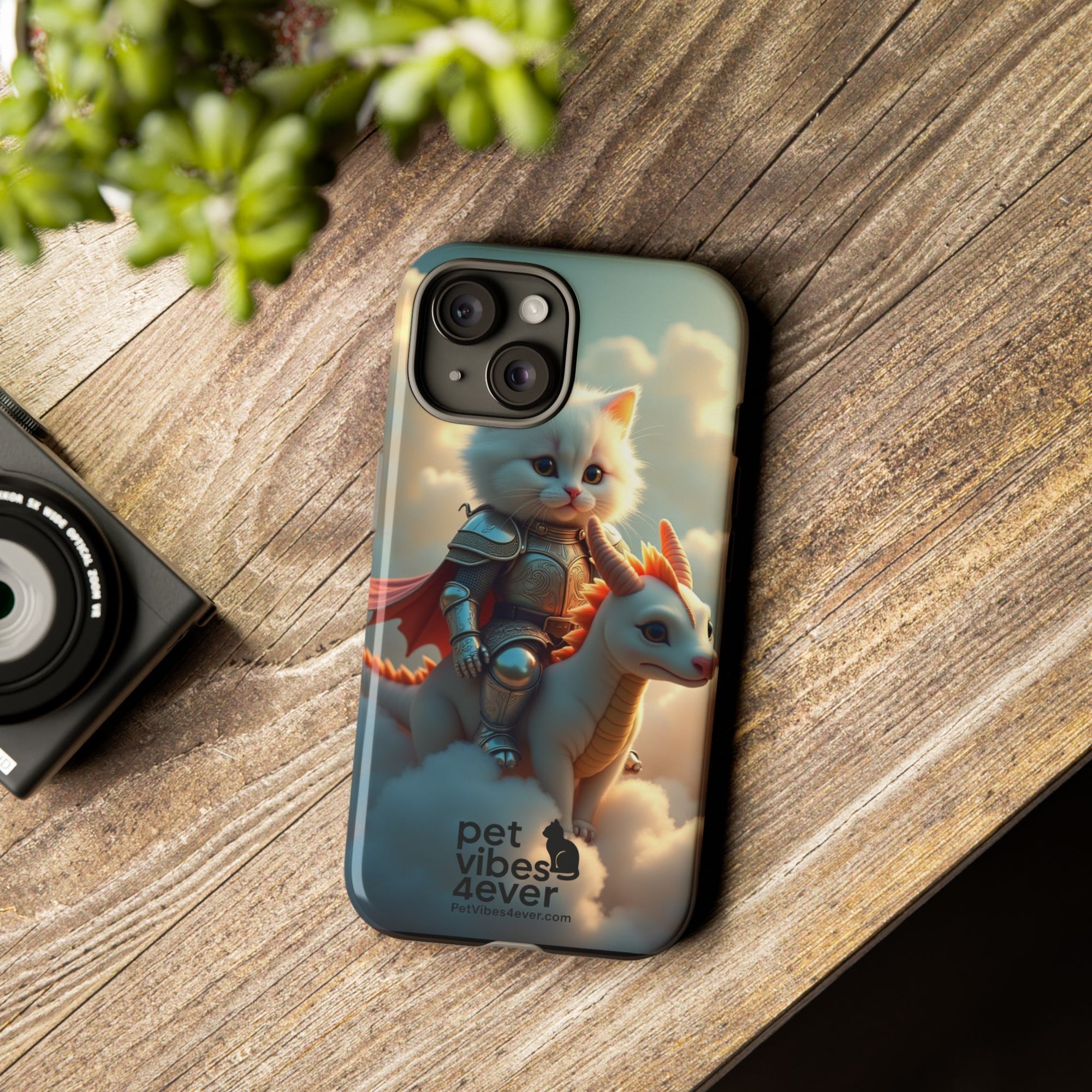 Pet Vibes Phone Case, Cute Cat and Dragon Design, Tough Phone Cover, Gift for Animal Lovers, Unique Pet Themed Accessory